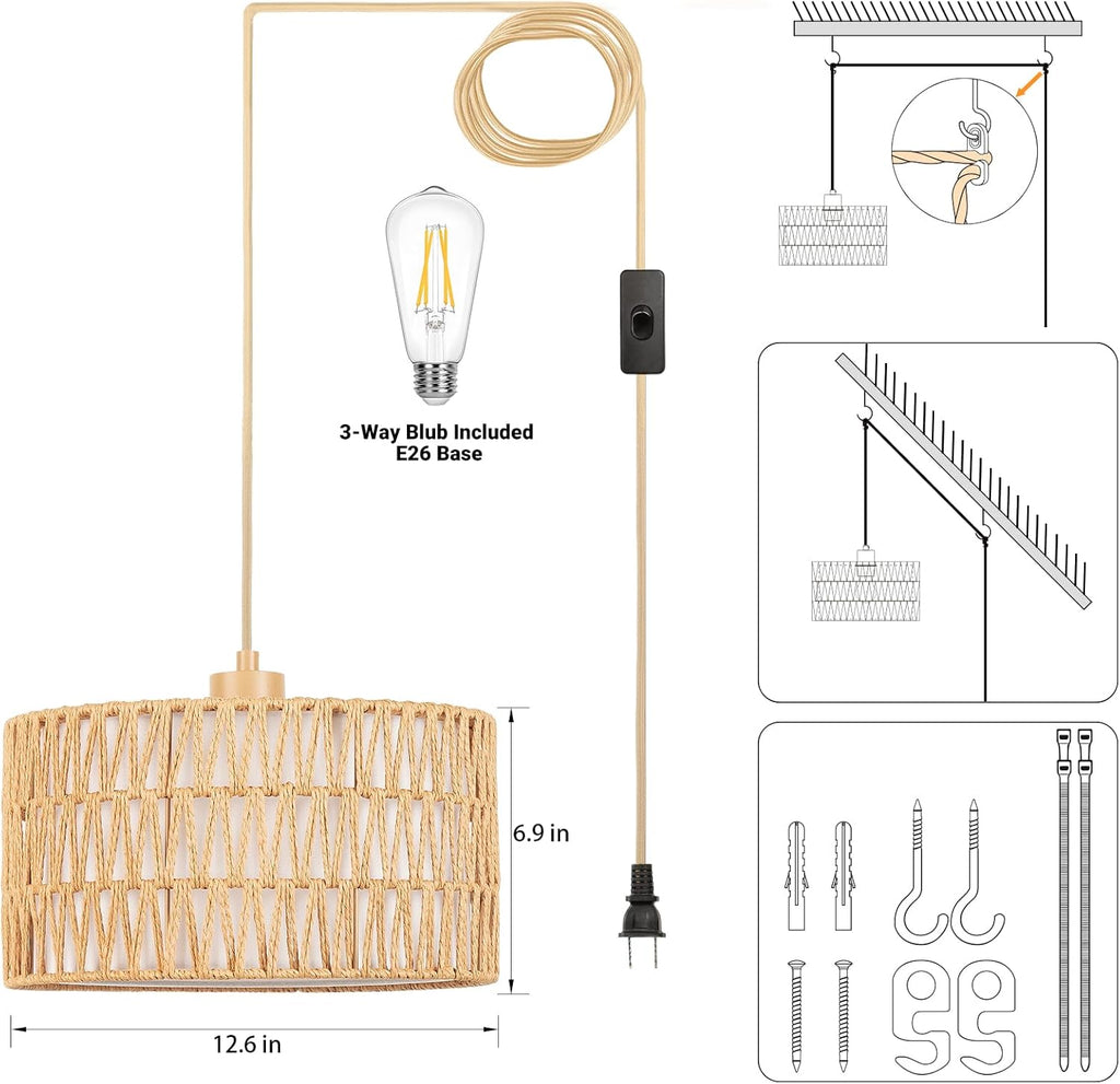 Dimmable Boho Fabric Pendant Light - View 7