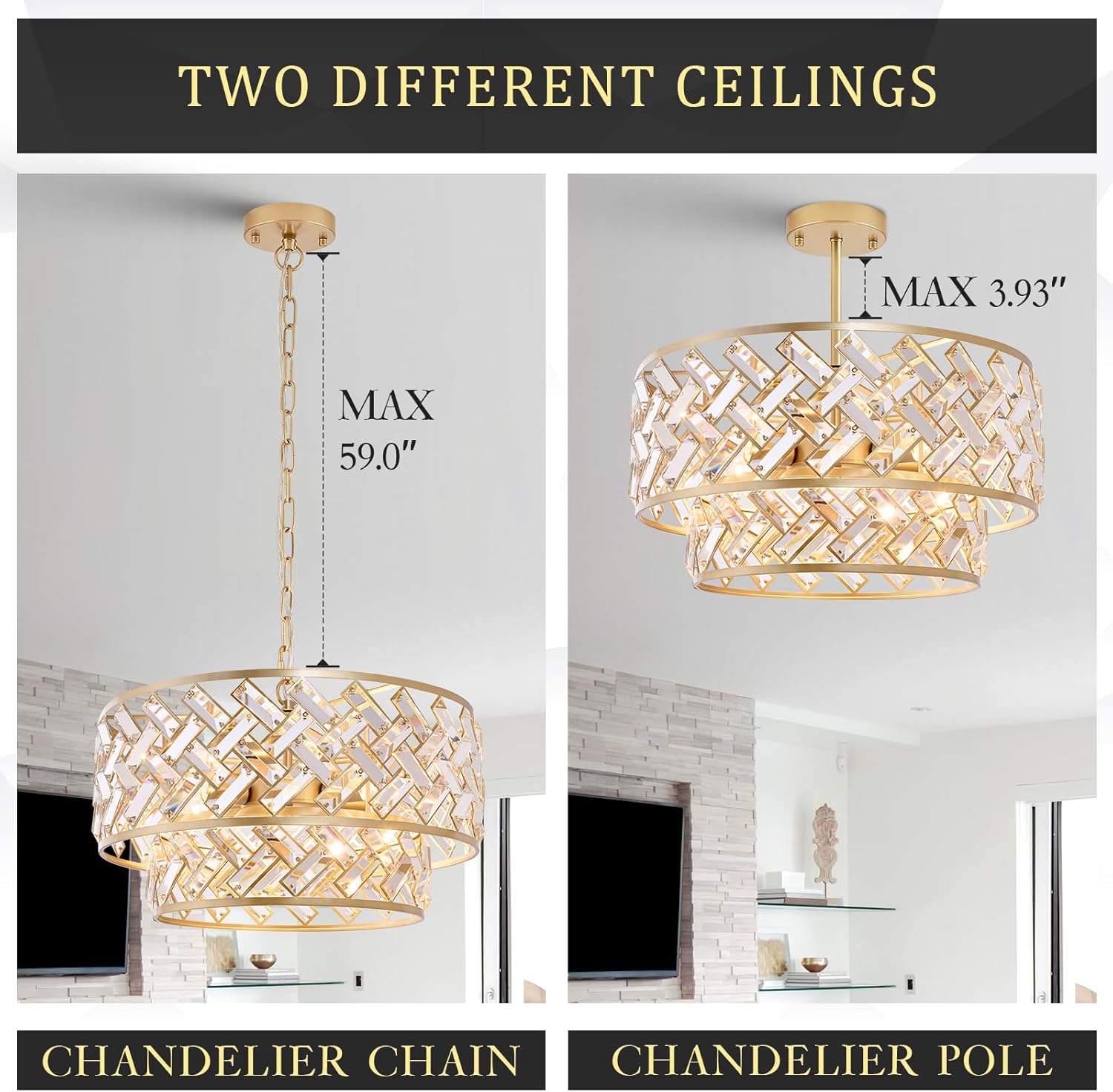 Round Luxe Black Chandelier — 20" - View 8
