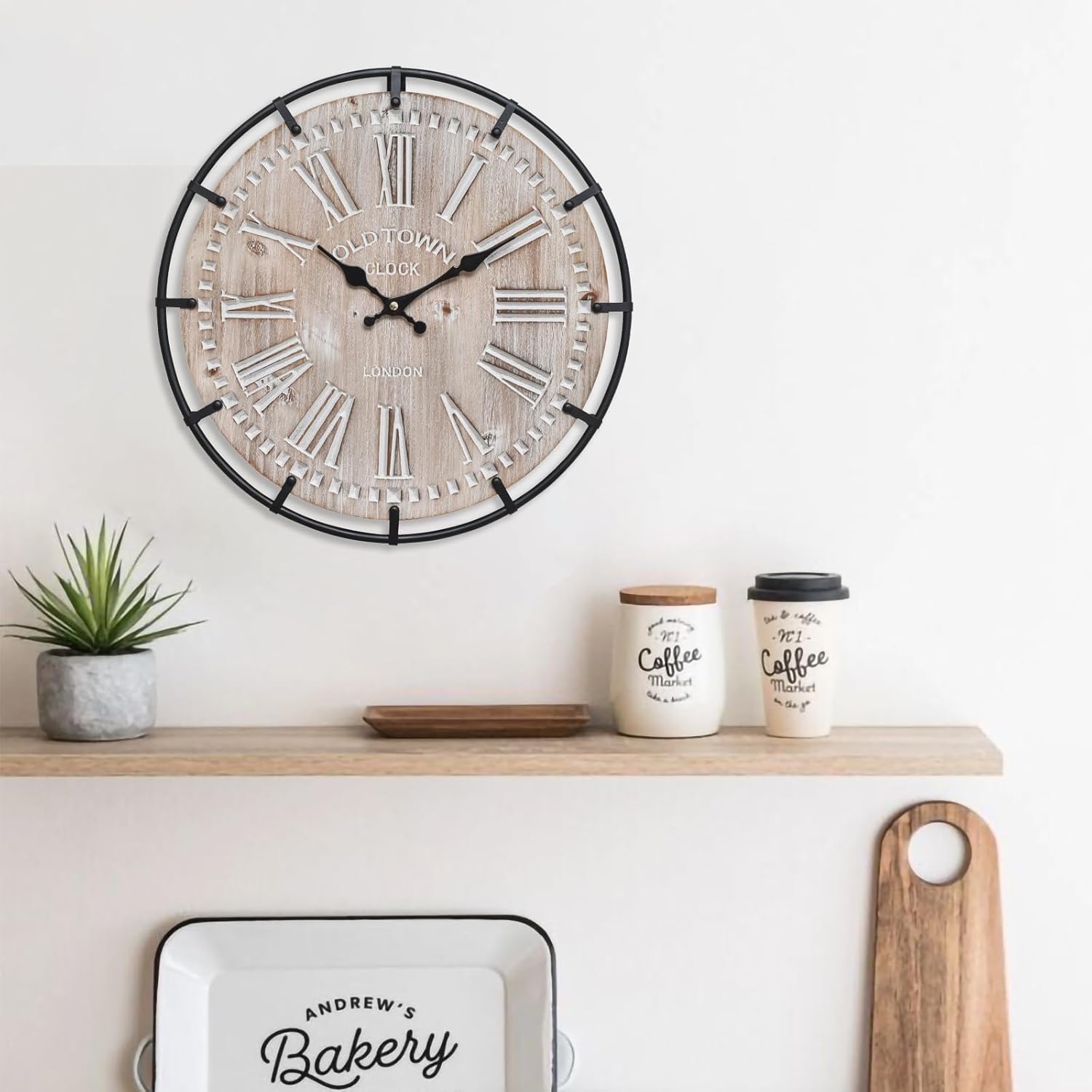 Battery Operated Farmhouse Brown Wall Clock — 30" — Brown