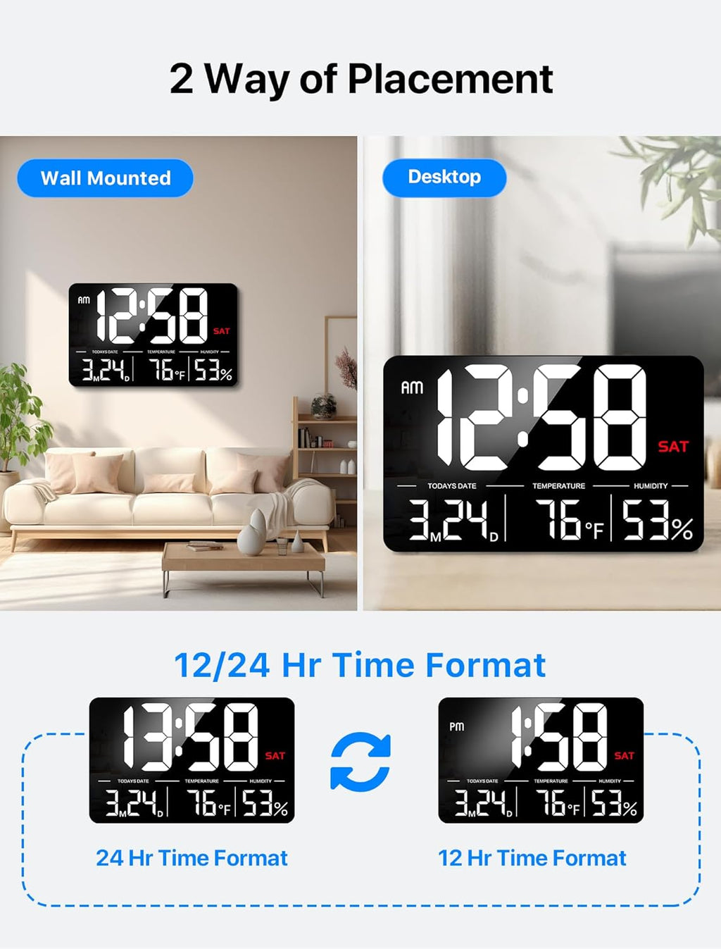Adjustable Black Wall Clock — 13" - View 8