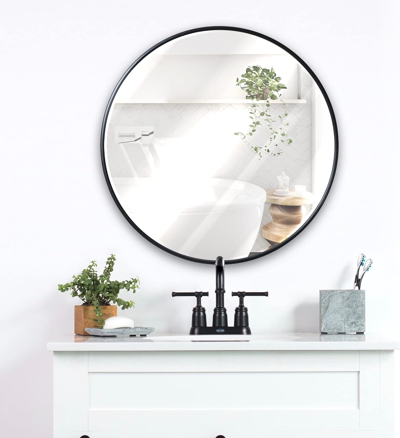 Round Boho Black Wall Mirror — 24" - View 2