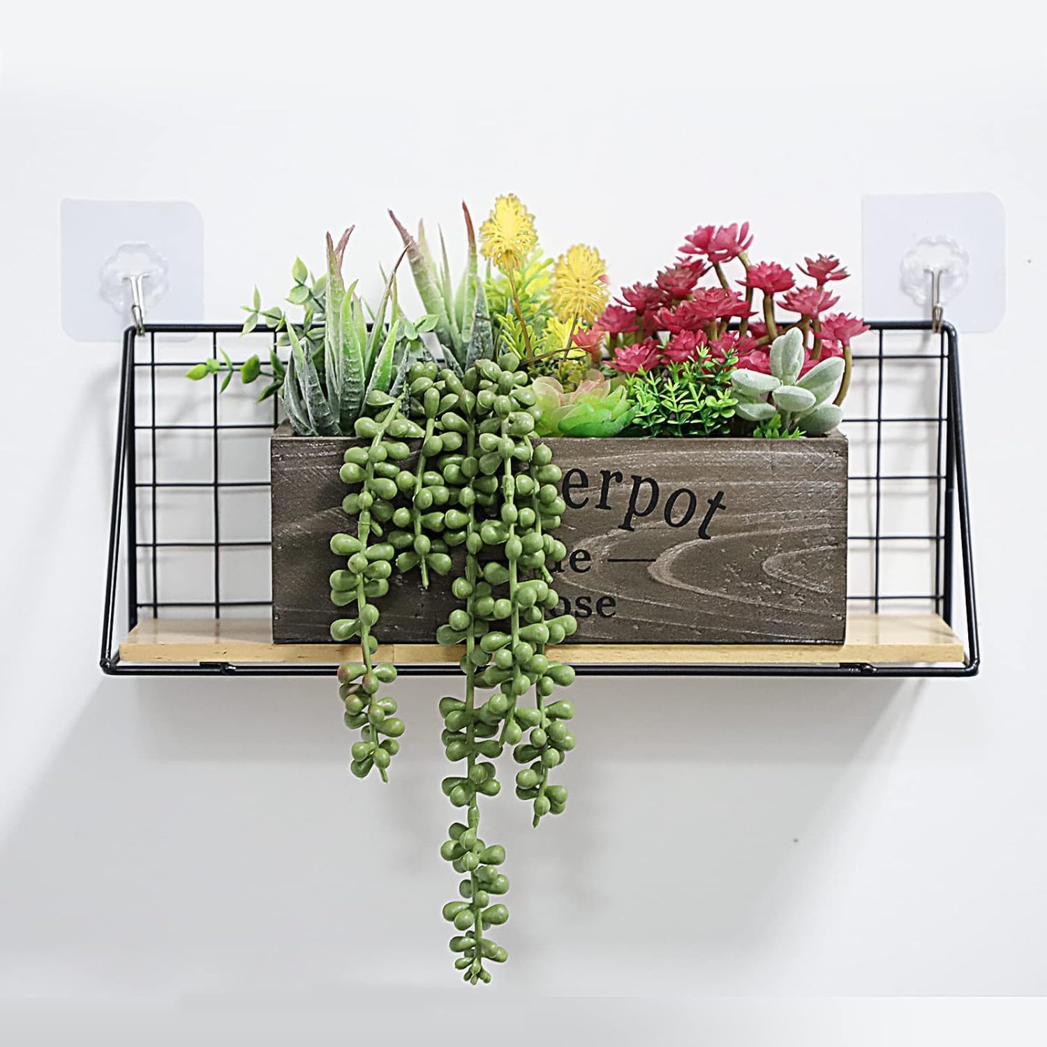 Rectangular Farmhouse Wood Faux Succulent - View 2
