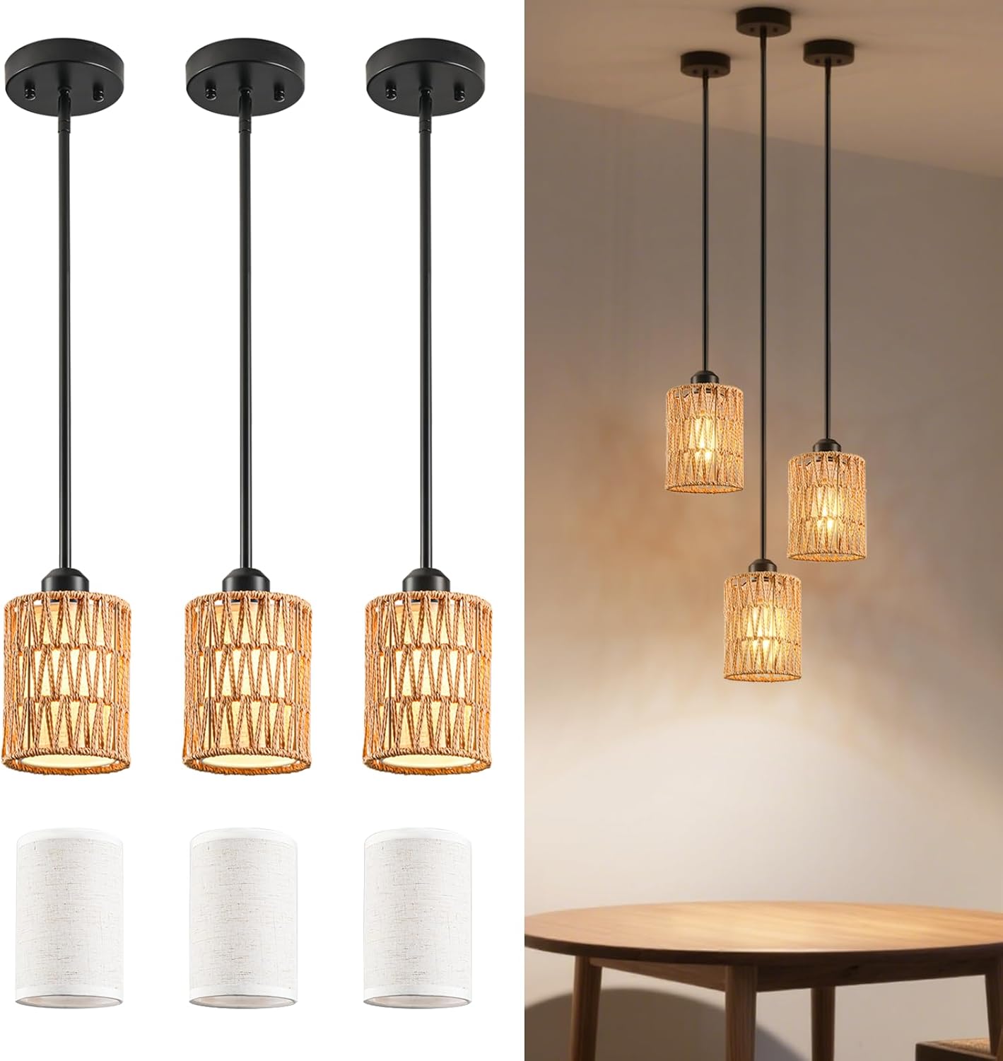 Adjustable Boho Metal Pendant Light — 4.8" — 4.8"W x 52"H (3 PACK)
