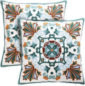Boho Fabric Pillow Cover — 18" — 2pk-teal&blue&tan