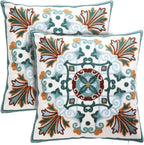 Boho Fabric Pillow Cover — 18" — 2pk-teal&blue&tan