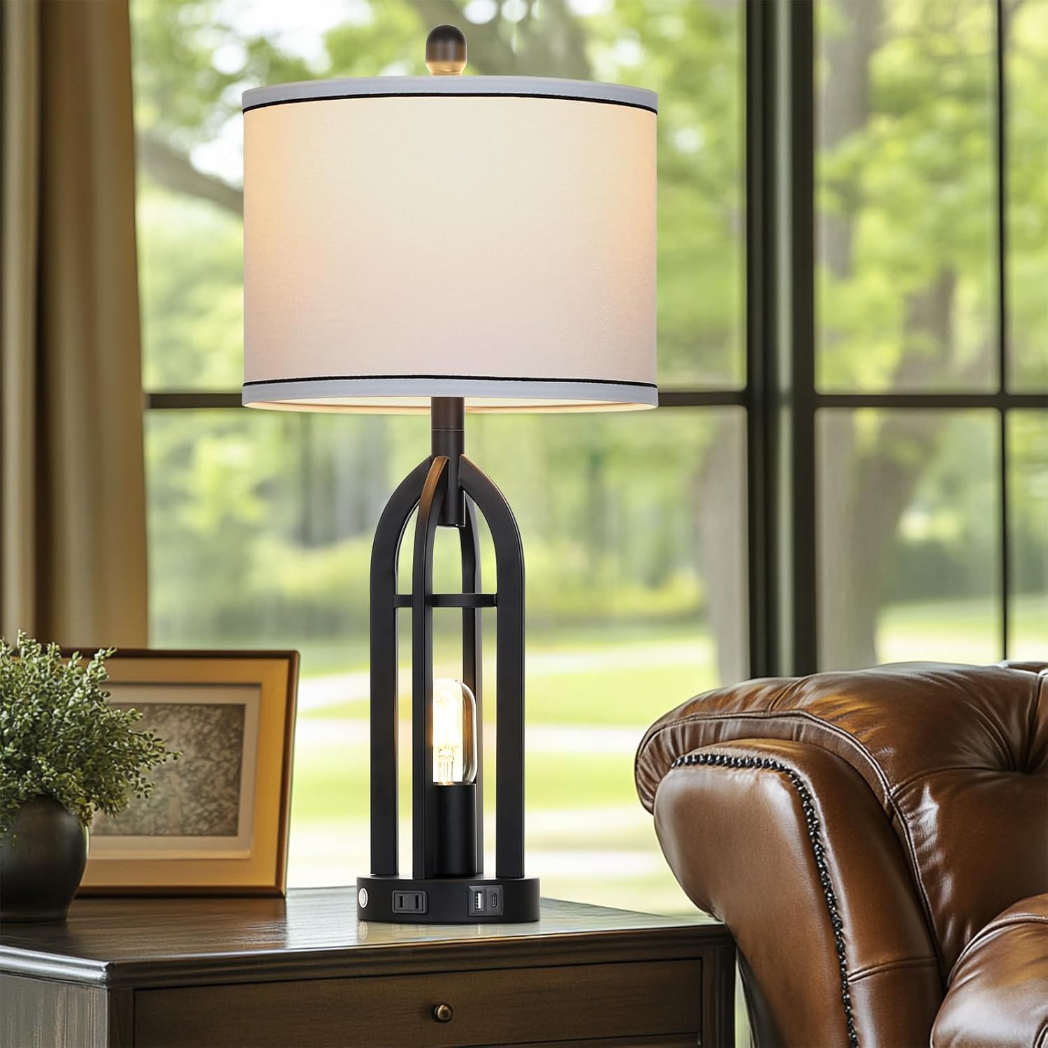 USB Farmhouse Black Bedside Lamp — 27" - View 5