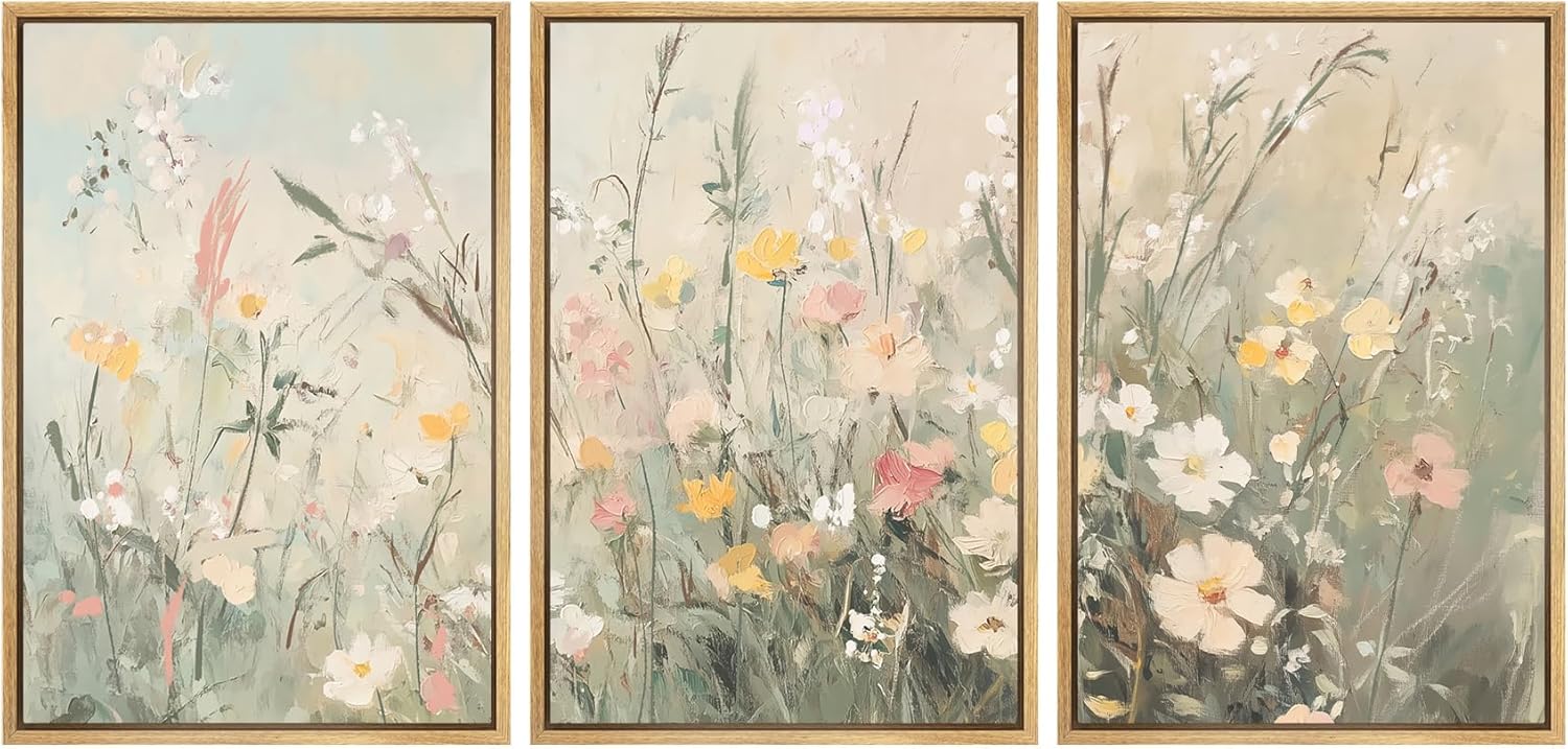 Framed Modern Fabric Wall Art — 24" — 16"x24"x3 Panels Natural