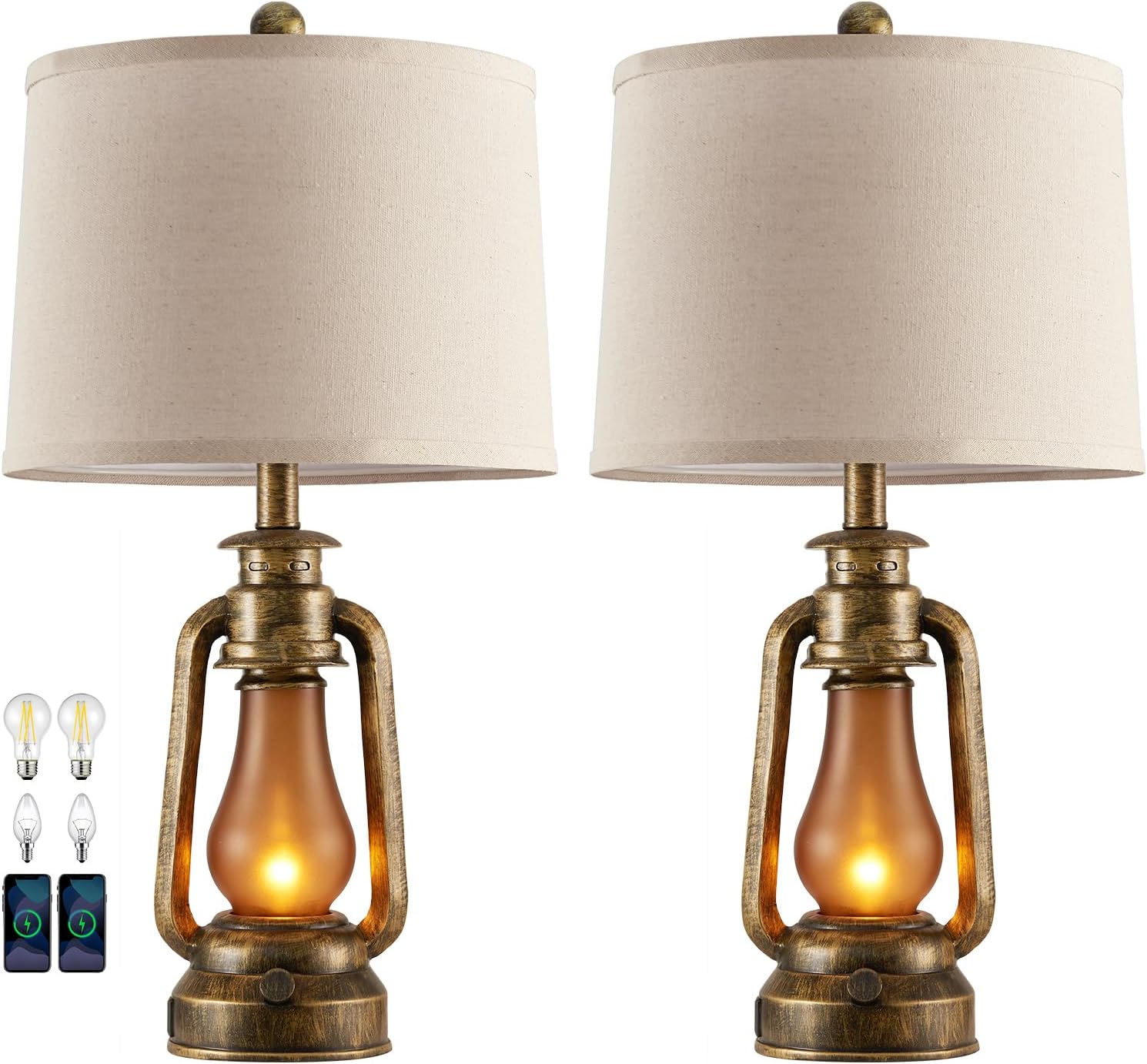 USB Charging Farmhouse Gold Desk Lamp — 22" — Brass Color - 25'' Lantern Lamps