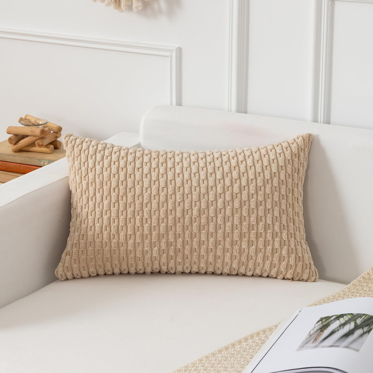 Lumbar Boho Beige Throw Pillow Cover — 36" — 22" x 14" (Pack of 1)