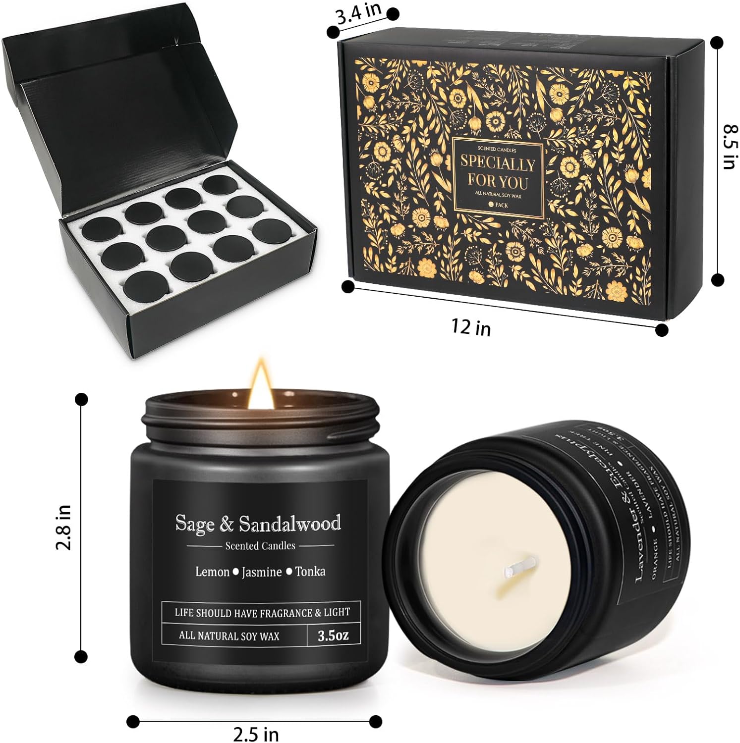 Soy Wax Black Scented Candle — 12x8 - View 7