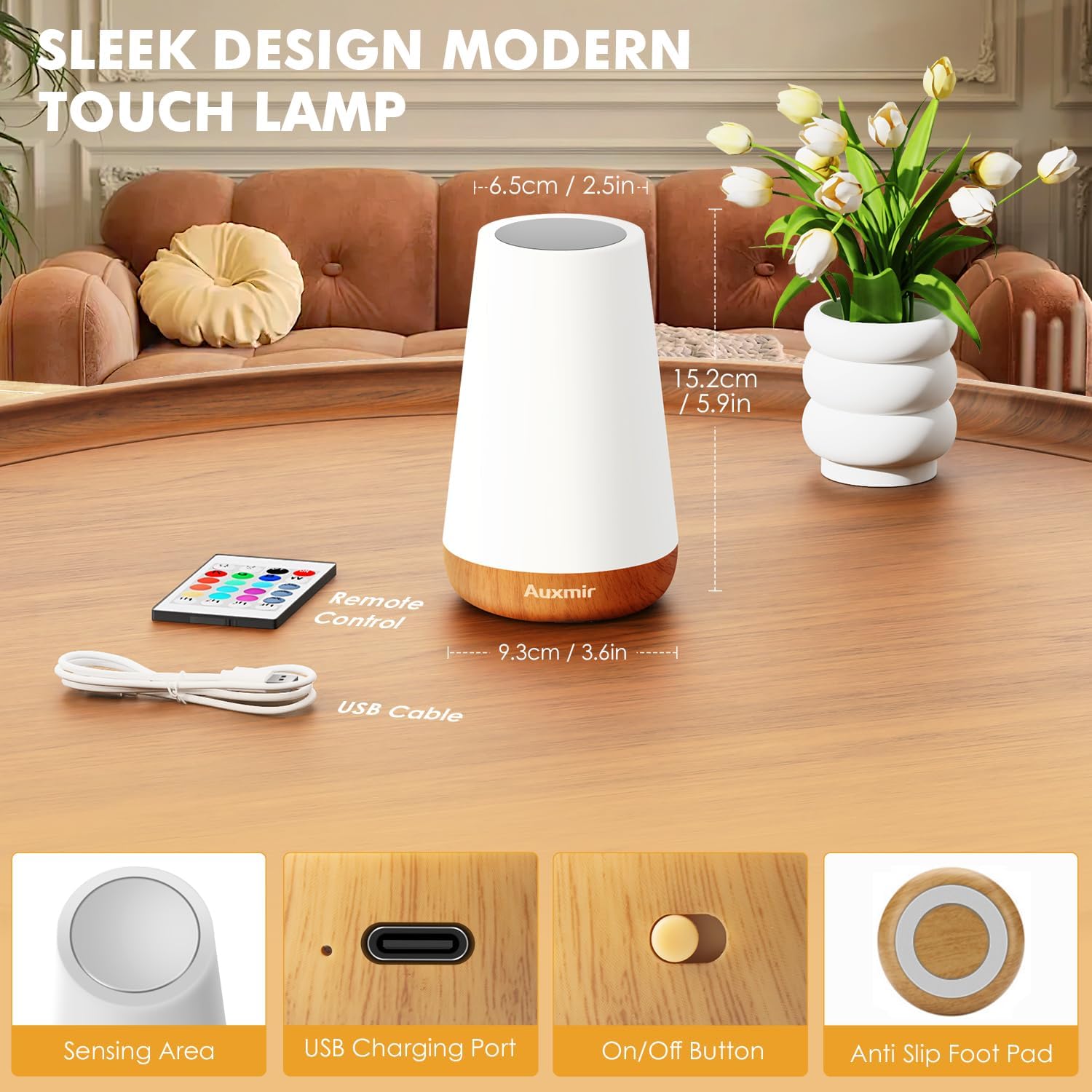 Rechargeable Brown Bedside Lamp - View 8