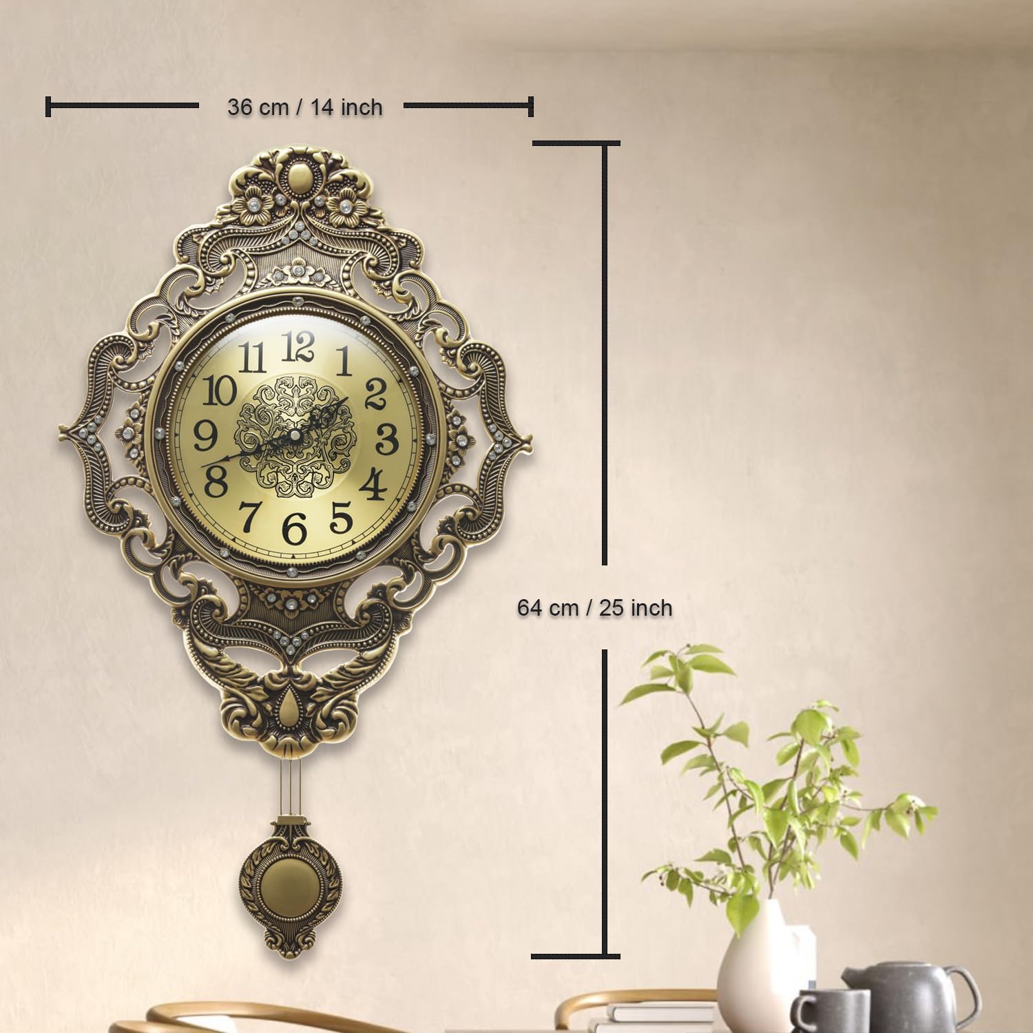 Vintage Brown Wall Clock — 14" - View 4