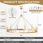 Round Farmhouse Black Chandelier — 16-Light - View 4
