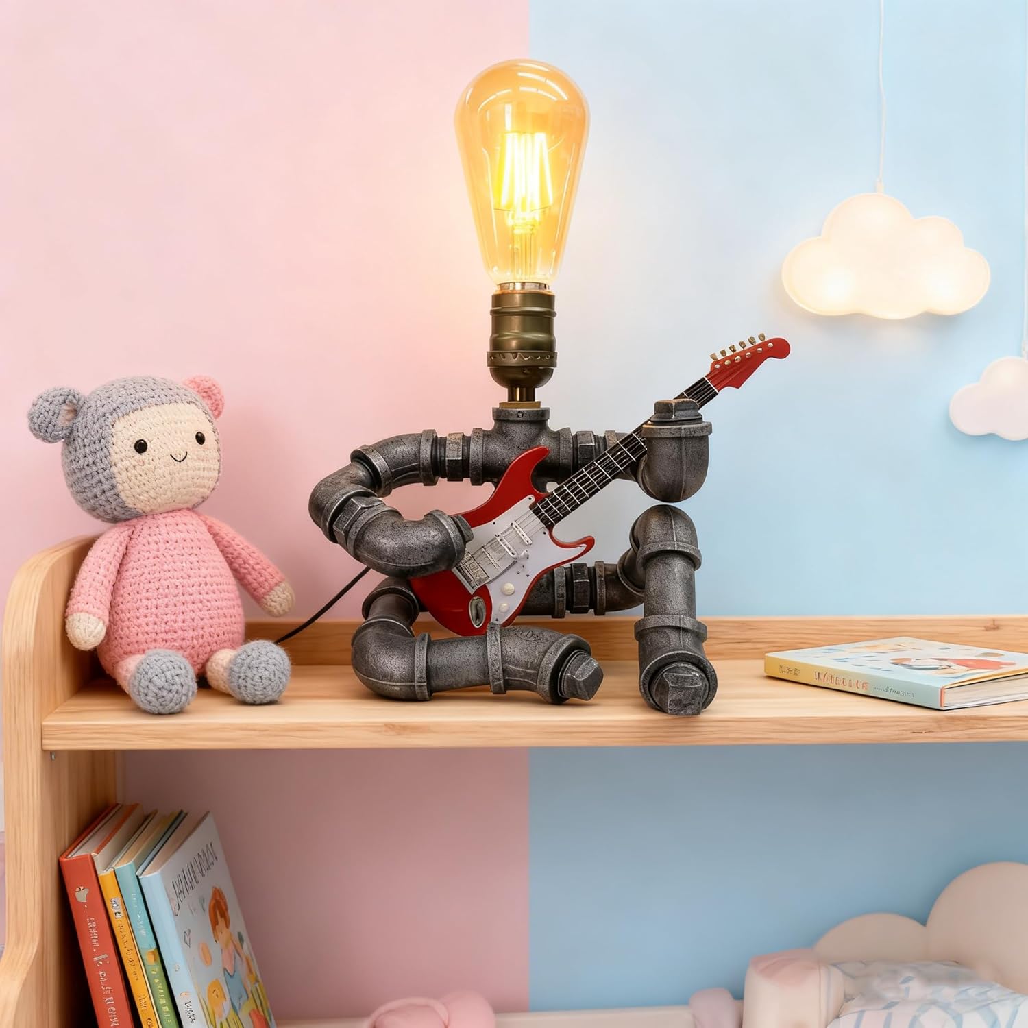 Adjustable Brown Desk Lamp — 4-Silver-gray/With Red Electric Guitar +Lamp