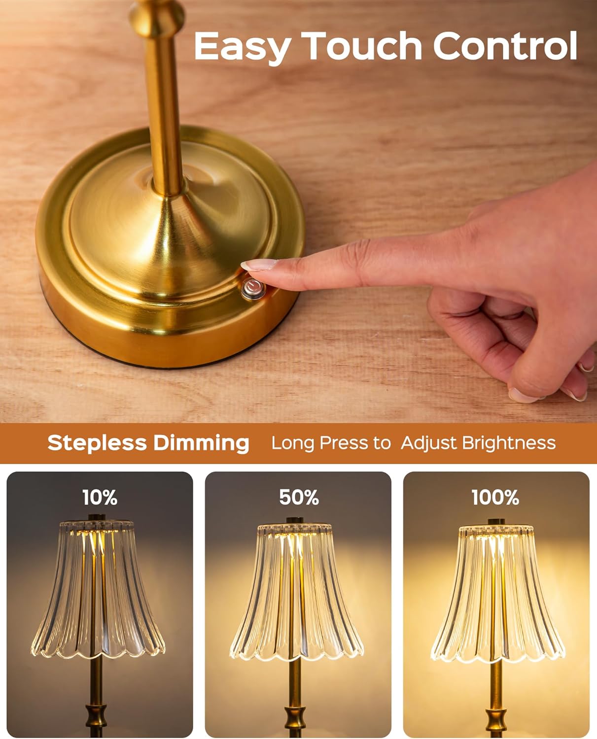 Cordless Luxe Glass Table Lamp - View 4