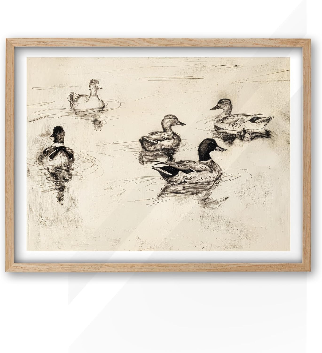 Boho Black Framed Wall Art — 16" — Oak Wood Framed Ducks