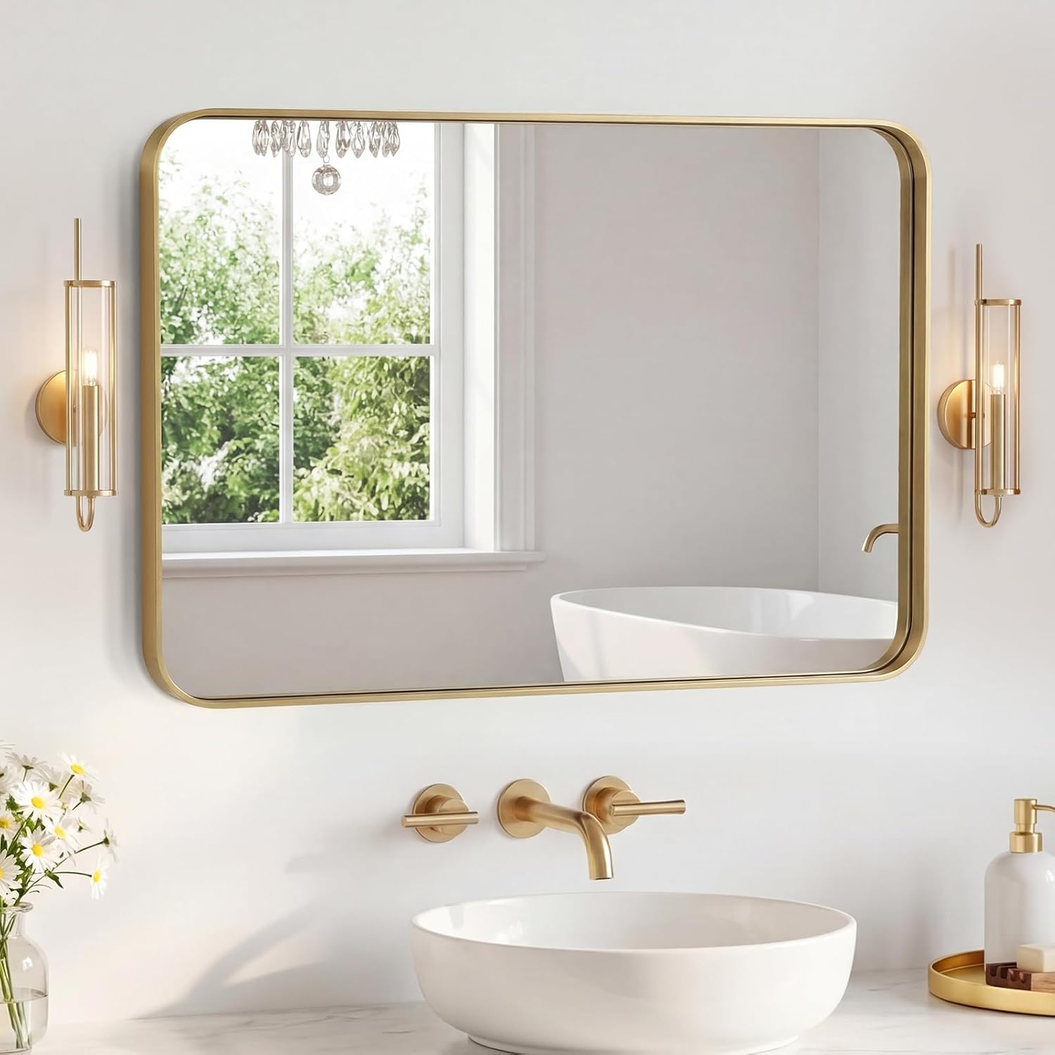 Framed Luxe Black Mirror — 36" — Gold-rect