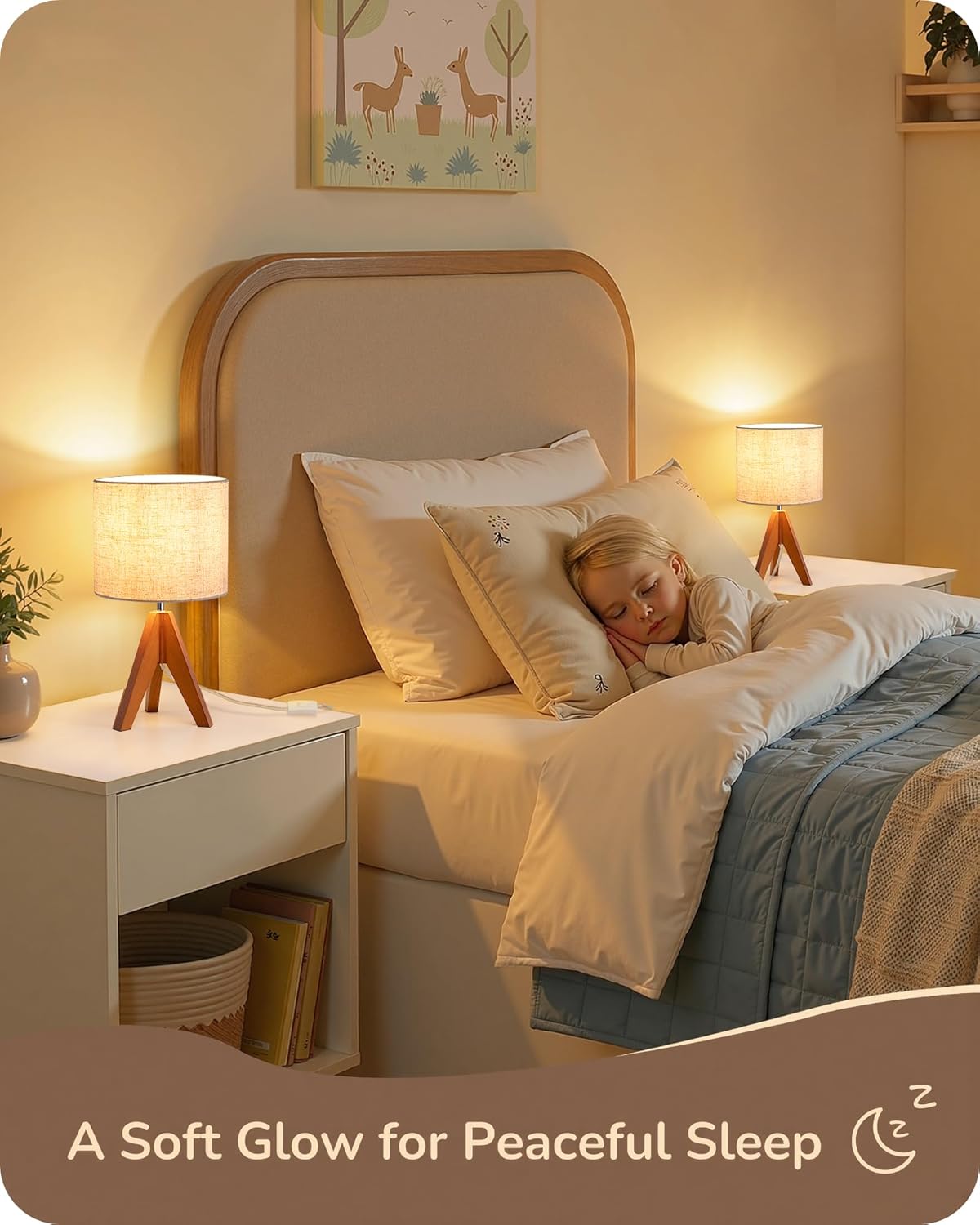 Linen Boho Wood Bedside Lamp — 2" - View 6