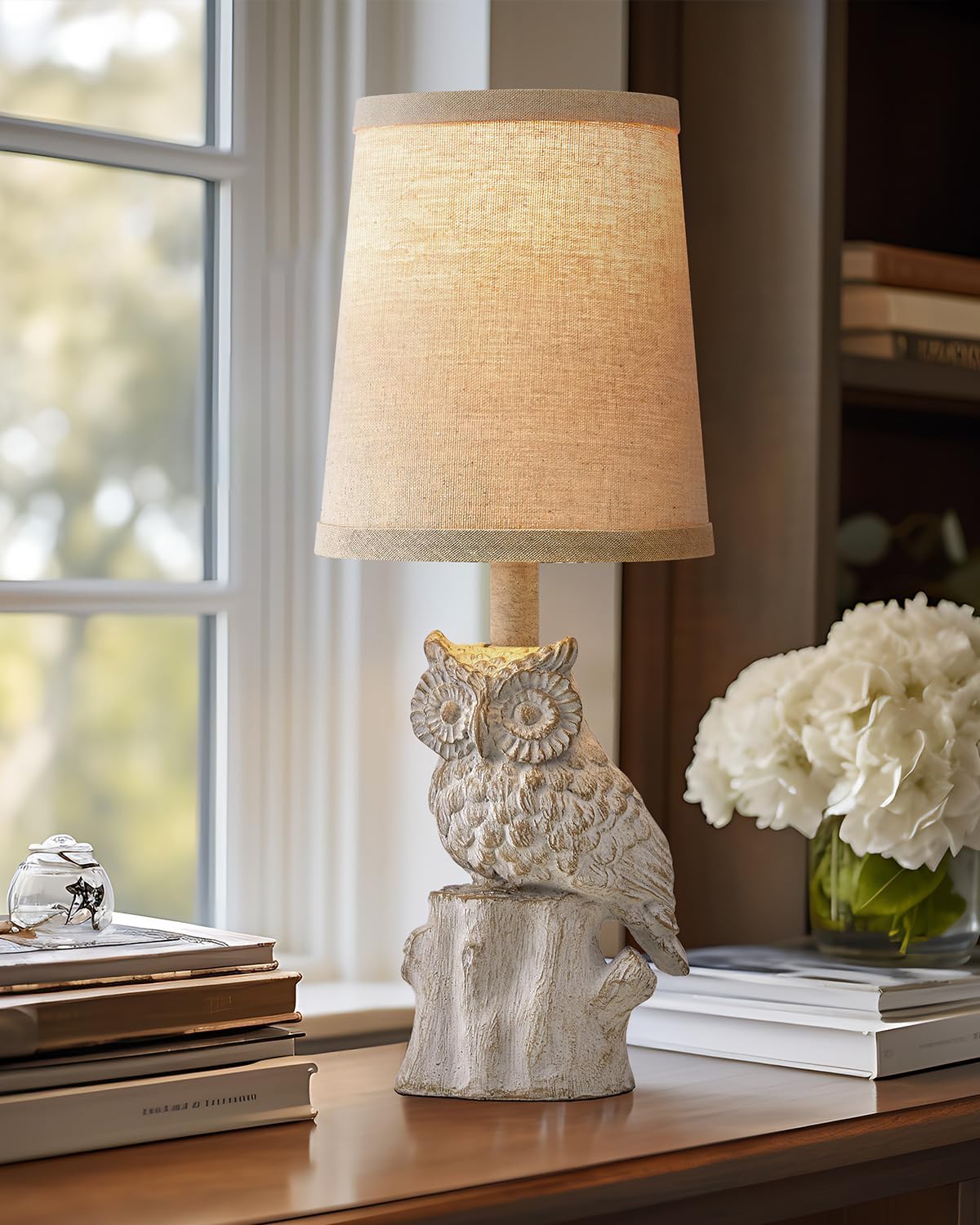 Farmhouse Brown Nightstand Lamp — 14.25" — ‏‏‎ ‎‏‏‎ ‎‏‏‎ ‎White Wash