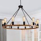 Round Farmhouse Black Chandelier — 12-Light — Red-12 Light