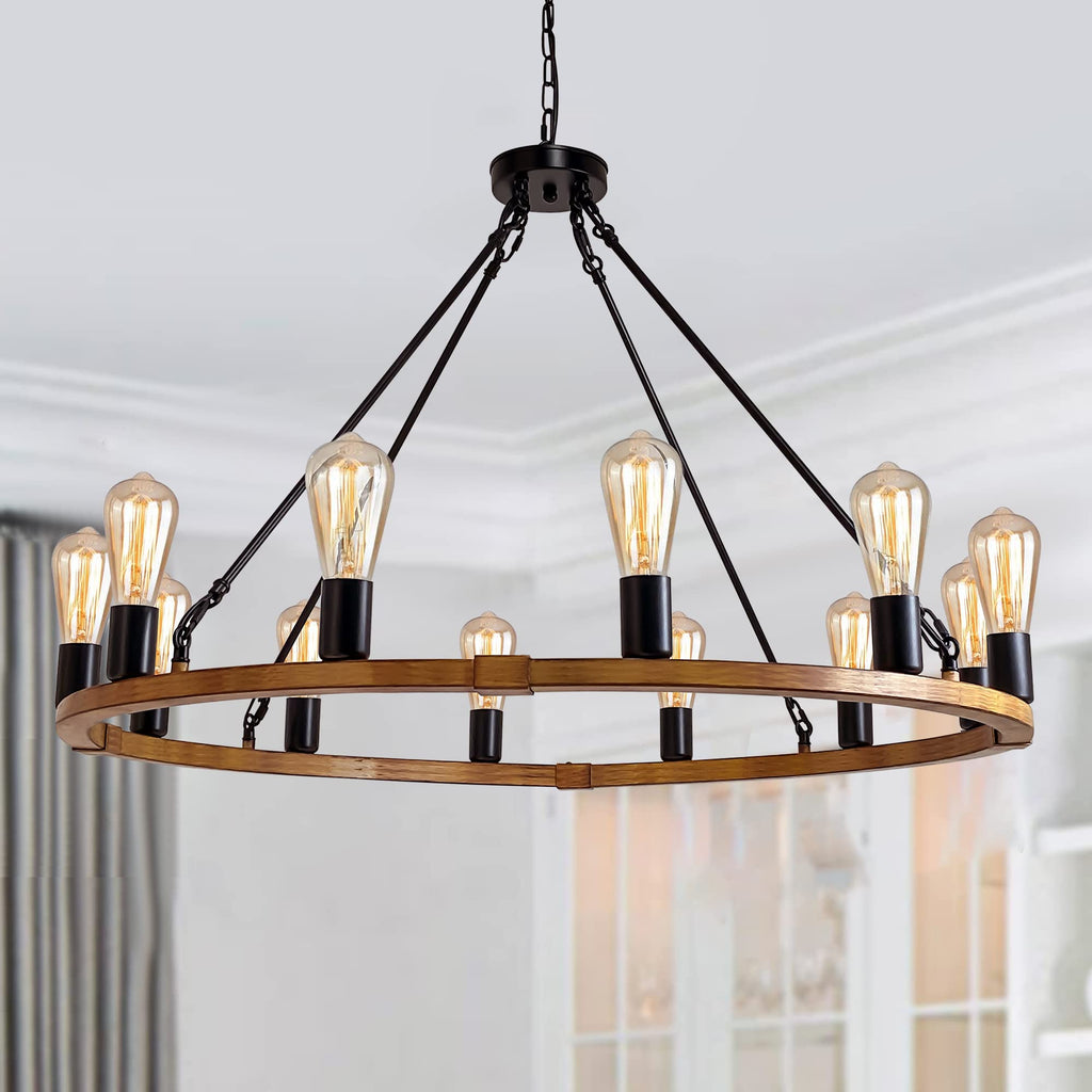 Round Farmhouse Black Chandelier — 12-Light
