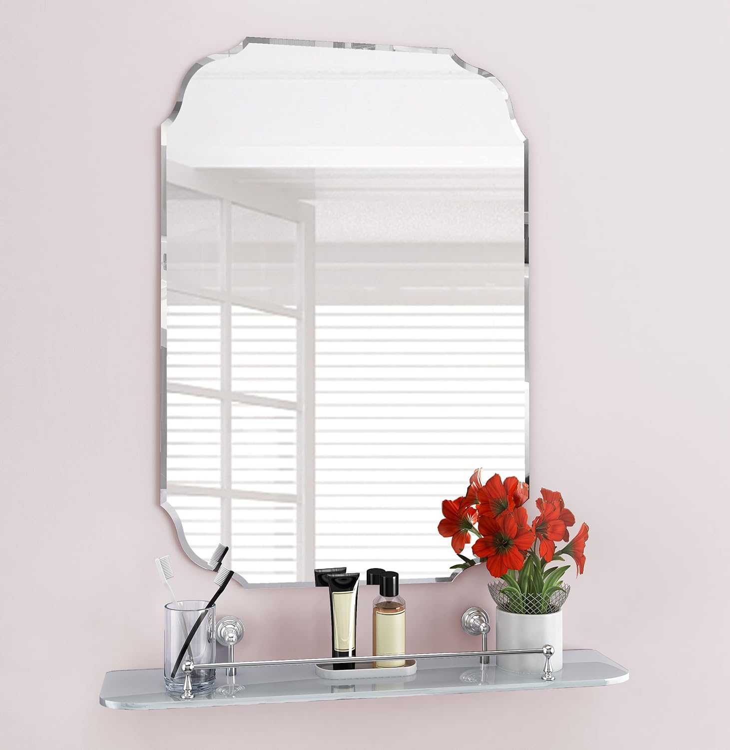 Beveled Beige Wall Mirror — 24" — Silver