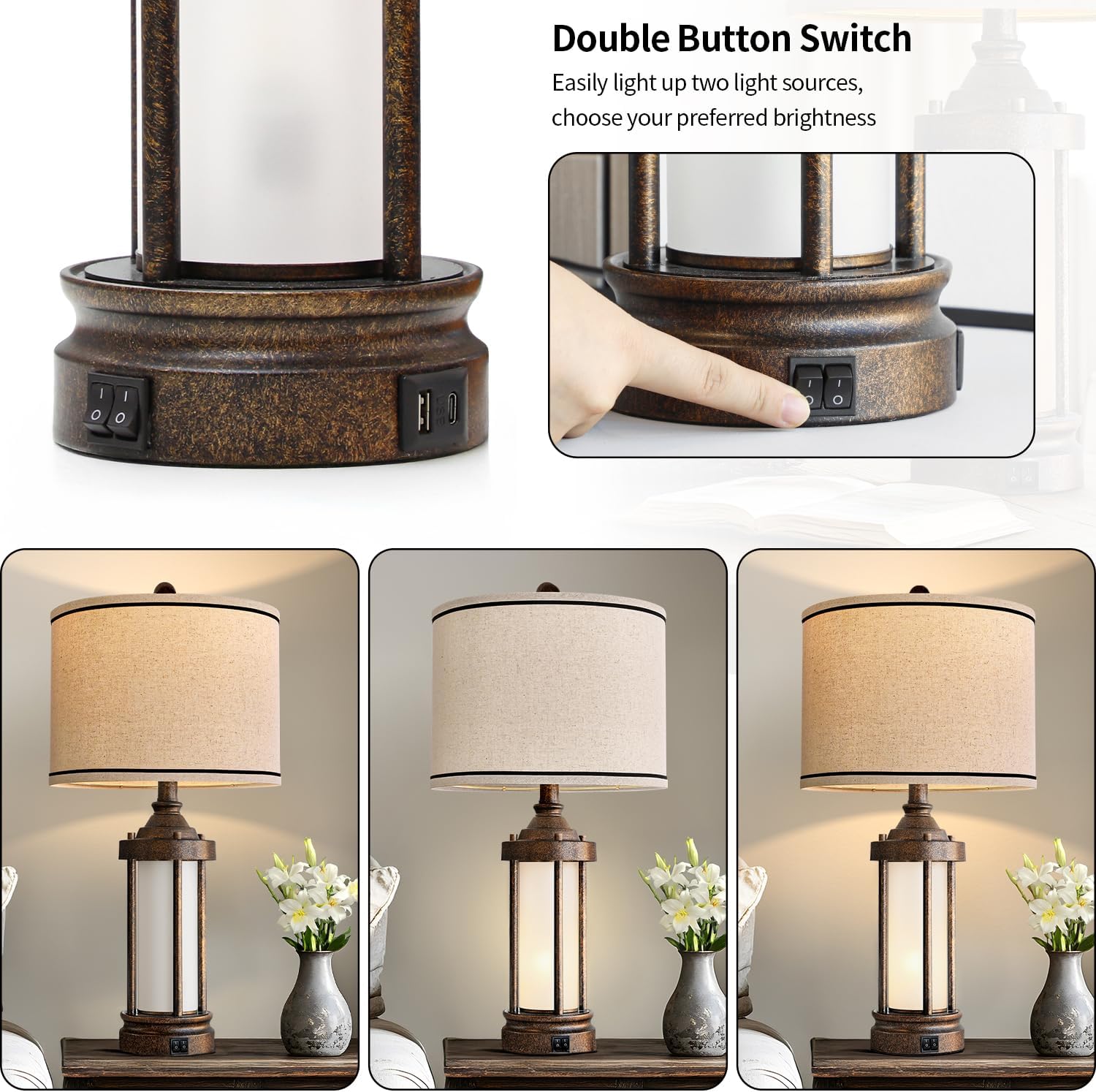 USB Farmhouse Black Table Lamp — 25" - View 4