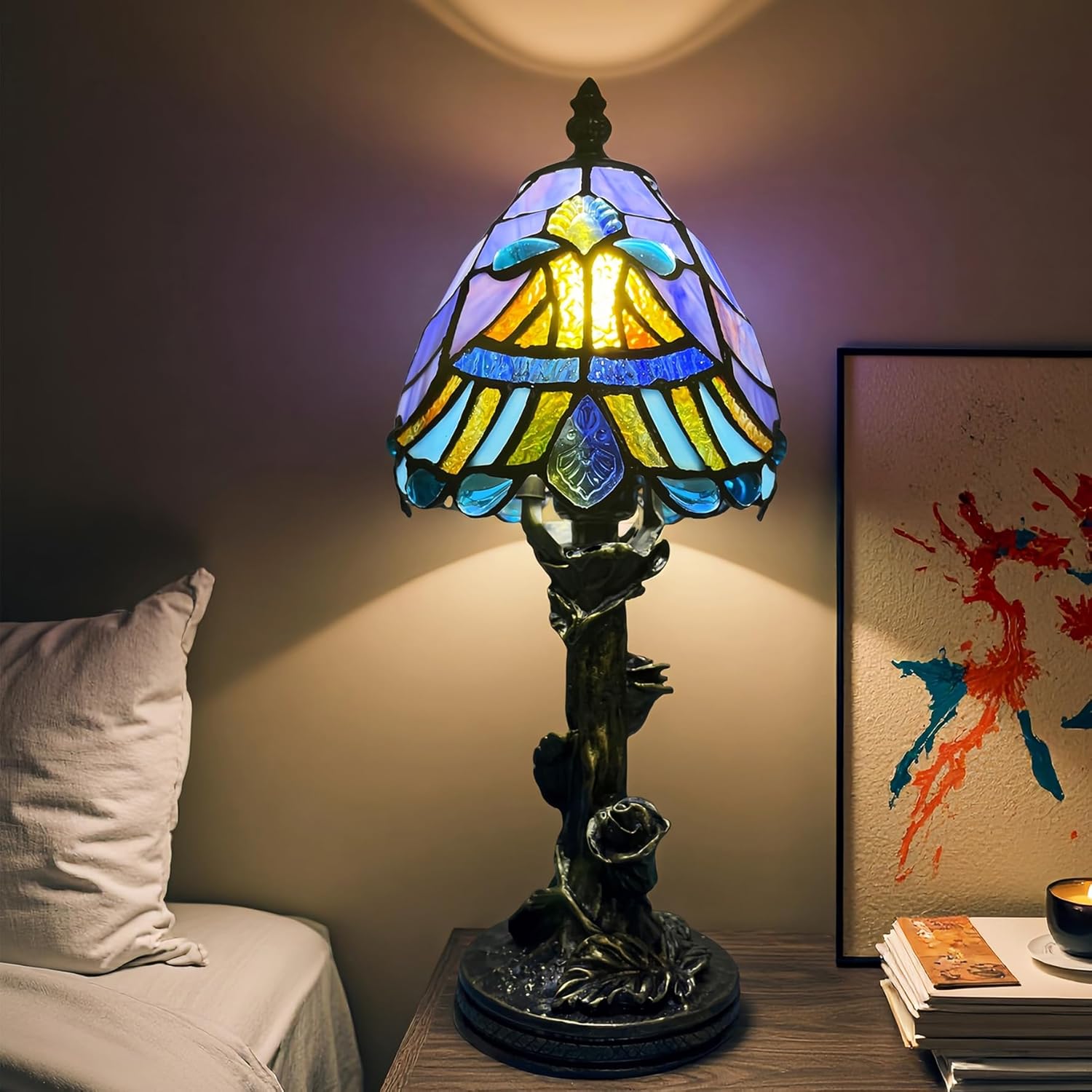 Vintage Glass Table Lamp — Small Tiffany Lamp 6in