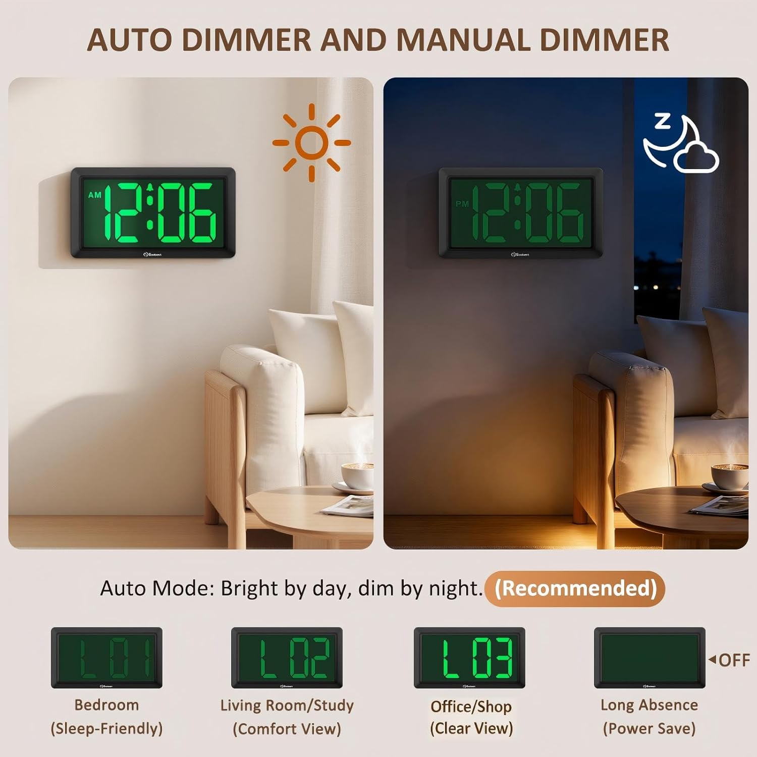 Battery Operated Modern Green Wall Clock — 3.2" - View 5