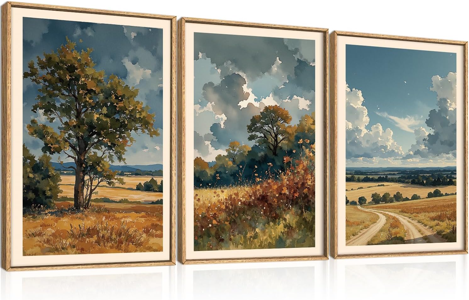Framed Boho Beige Canvas Wall Art — 16" — Countryside Wall Art