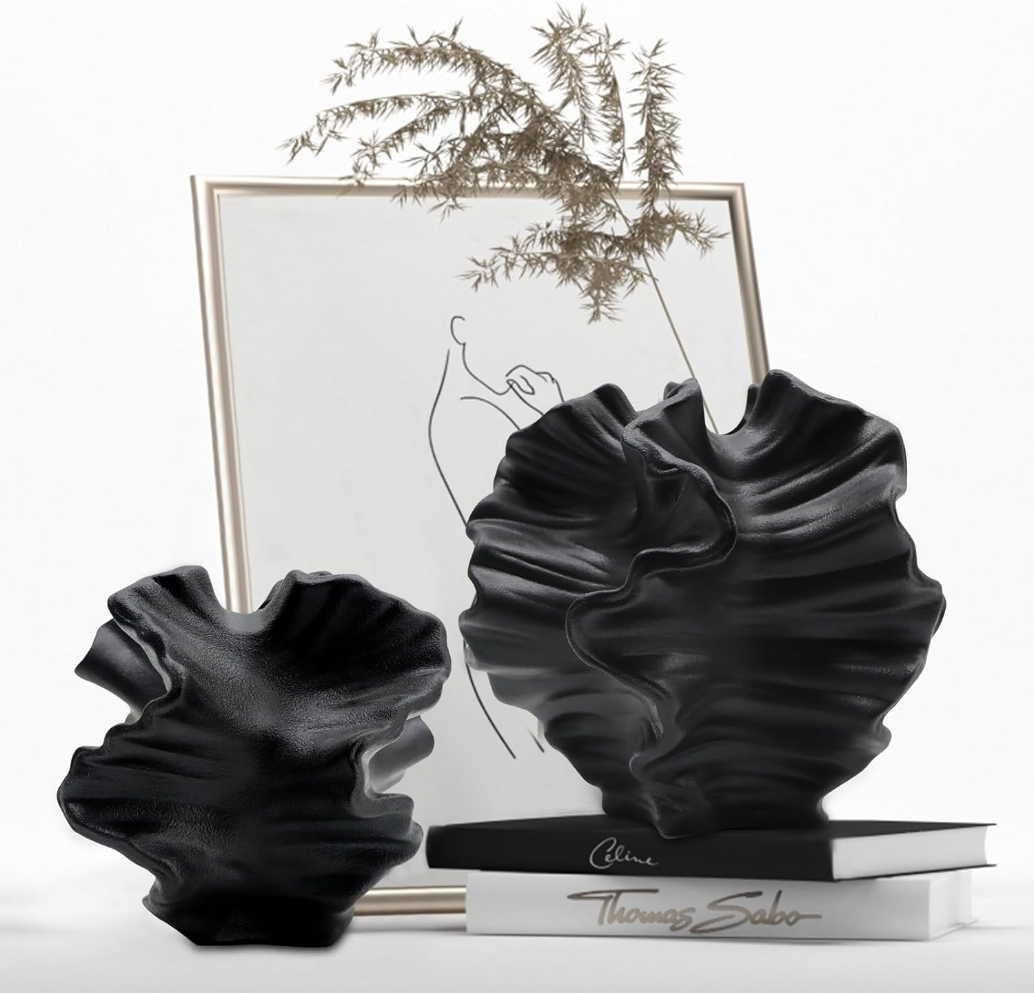 Boho Black Vase — Set of 2 — Flower Shape Black