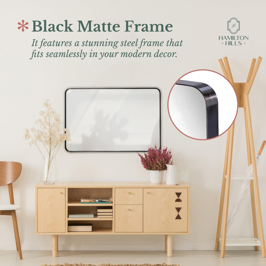 Rectangular Black Wall Mirror — 2" - View 6