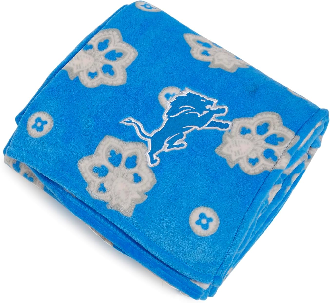 Oversized Beige Throw Pillow — Medium Blue/Gray Bandana With Detroit Lions