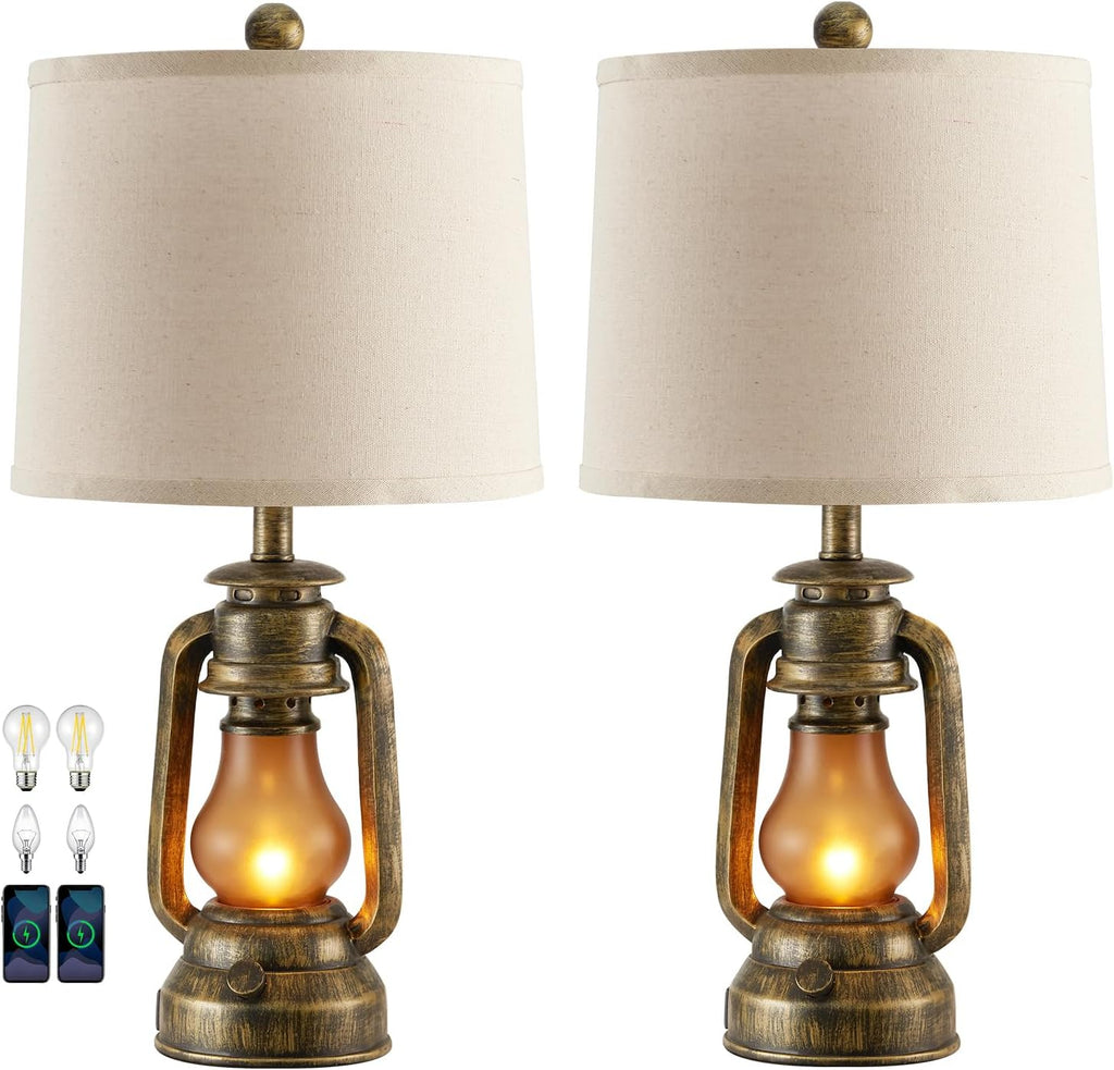 USB Charging Farmhouse Gold Desk Lamp — 22" — Brass Color - 22'' Lantern Lamps