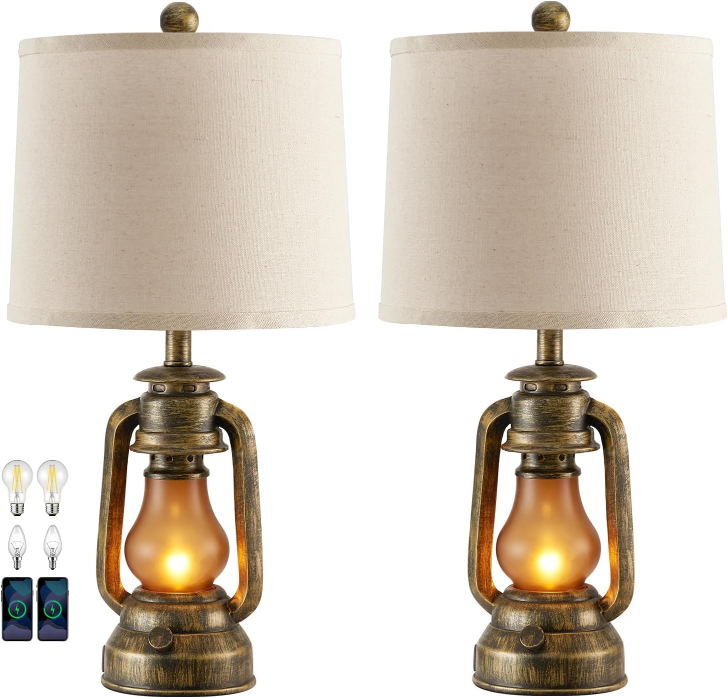 USB Charging Farmhouse Gold Desk Lamp — 22" — Brass Color - 22'' Lantern Lamps