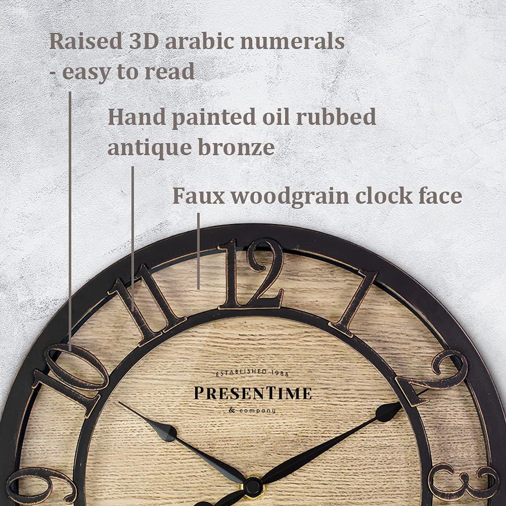Vintage Farmhouse Gold Wall Clock — 10" - View 3