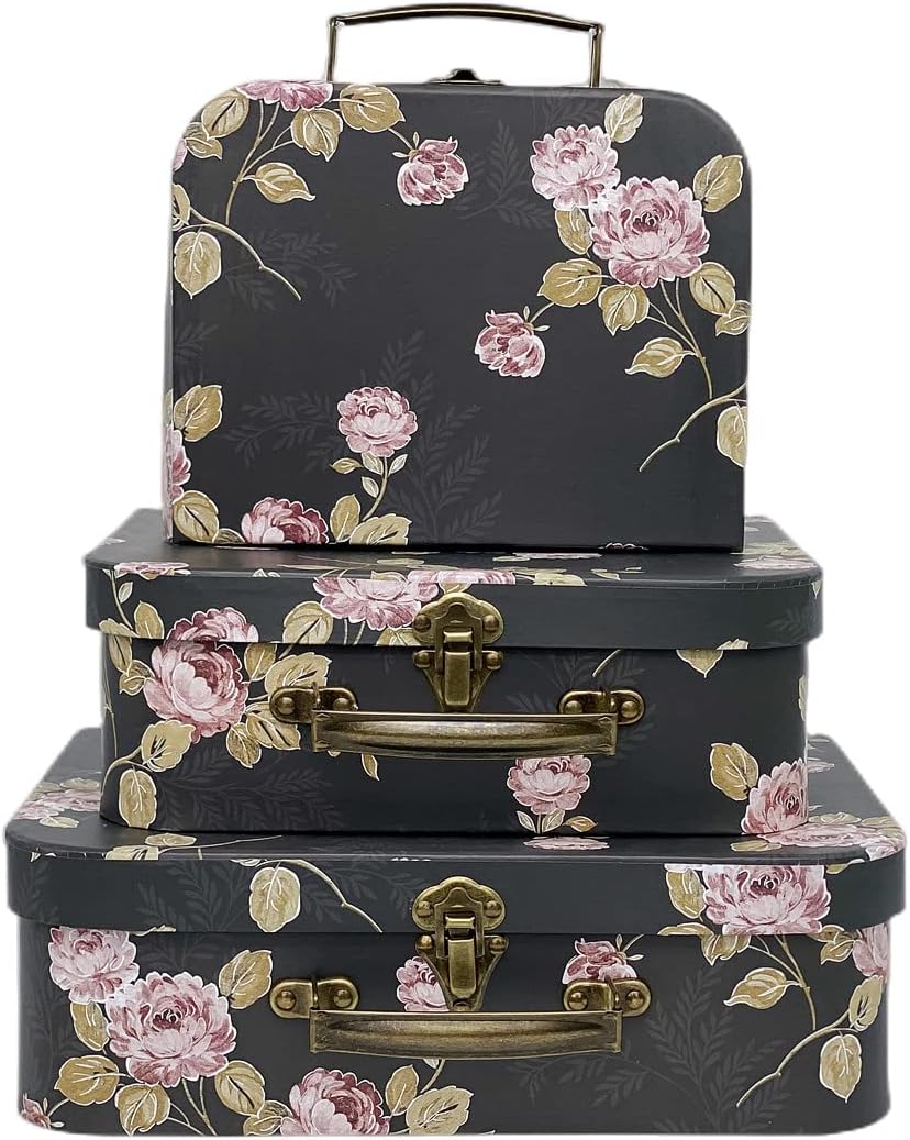 Vintage Black Storage Basket — Black Flowers