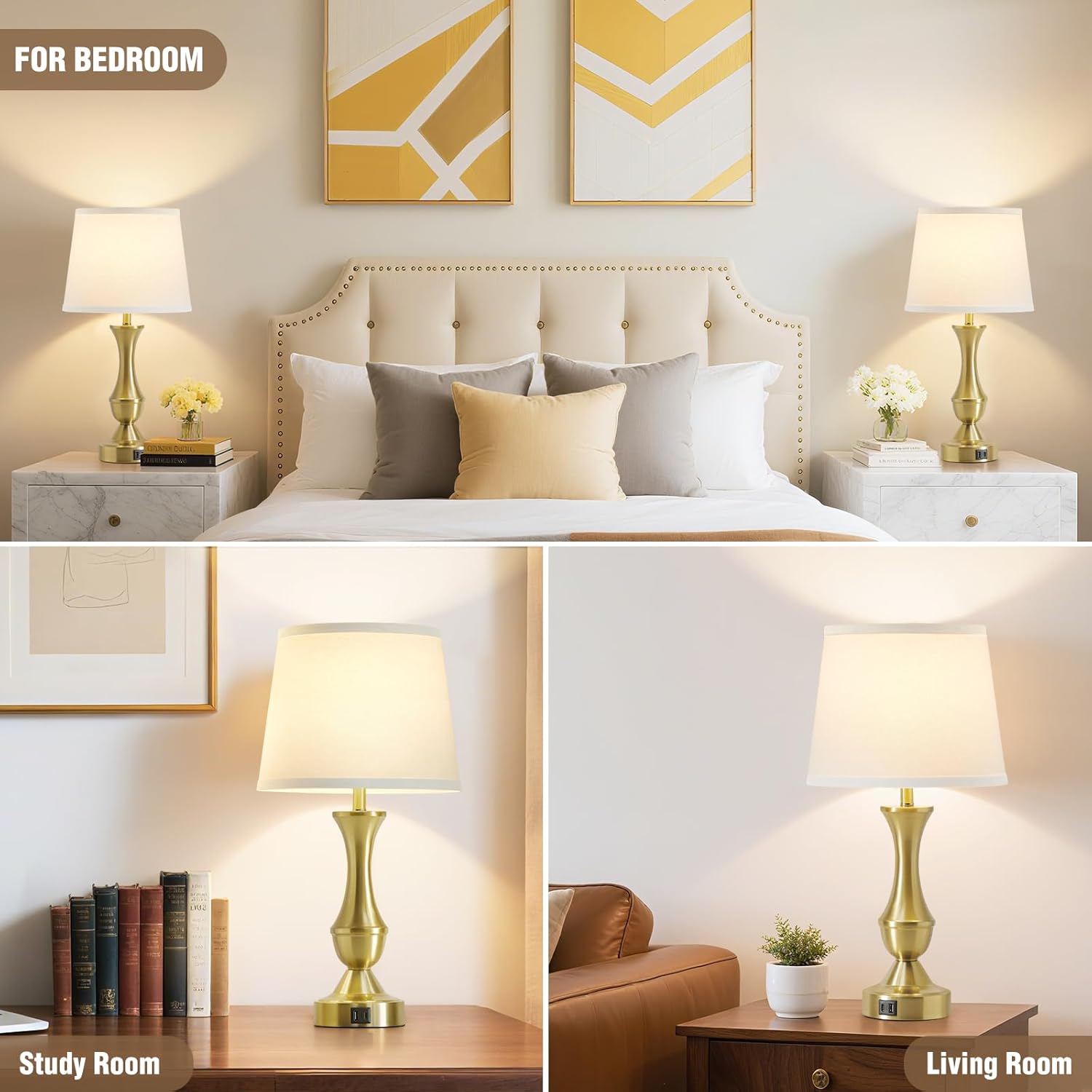 Dimmable Luxe Beige Bedside Lamp — 22" - View 9