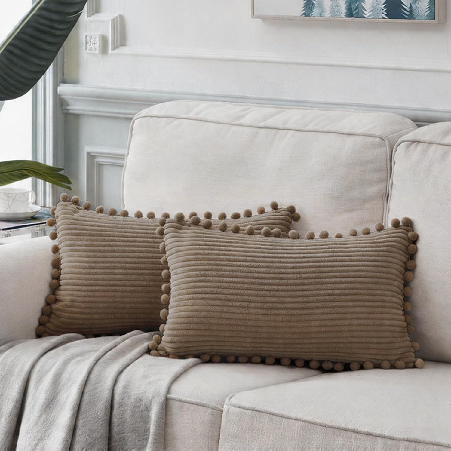 Boho Beige Throw Pillow Cover — 20" — 24" x 12" (Pack of 2)