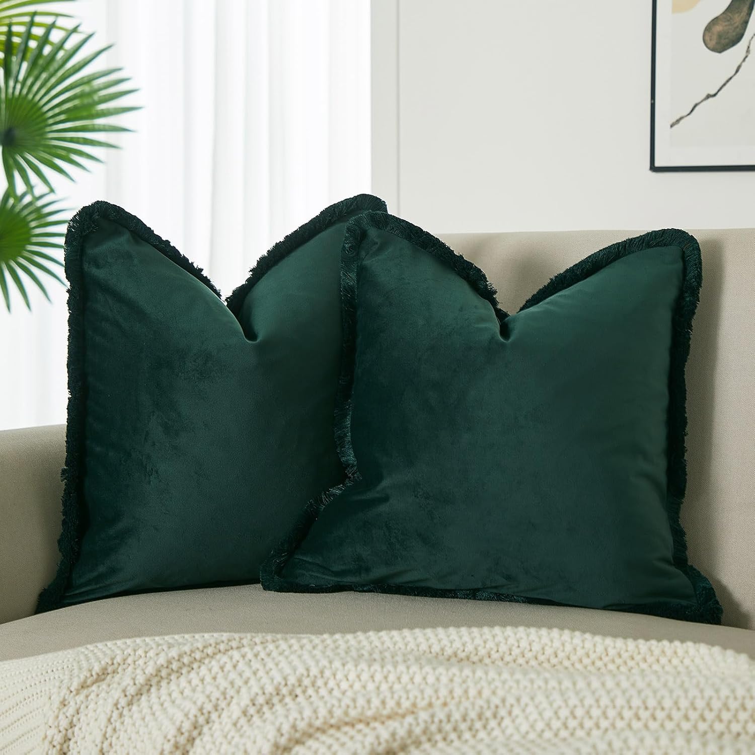 Velvet Boho Beige Throw Pillow Cover — 26" — Military Green