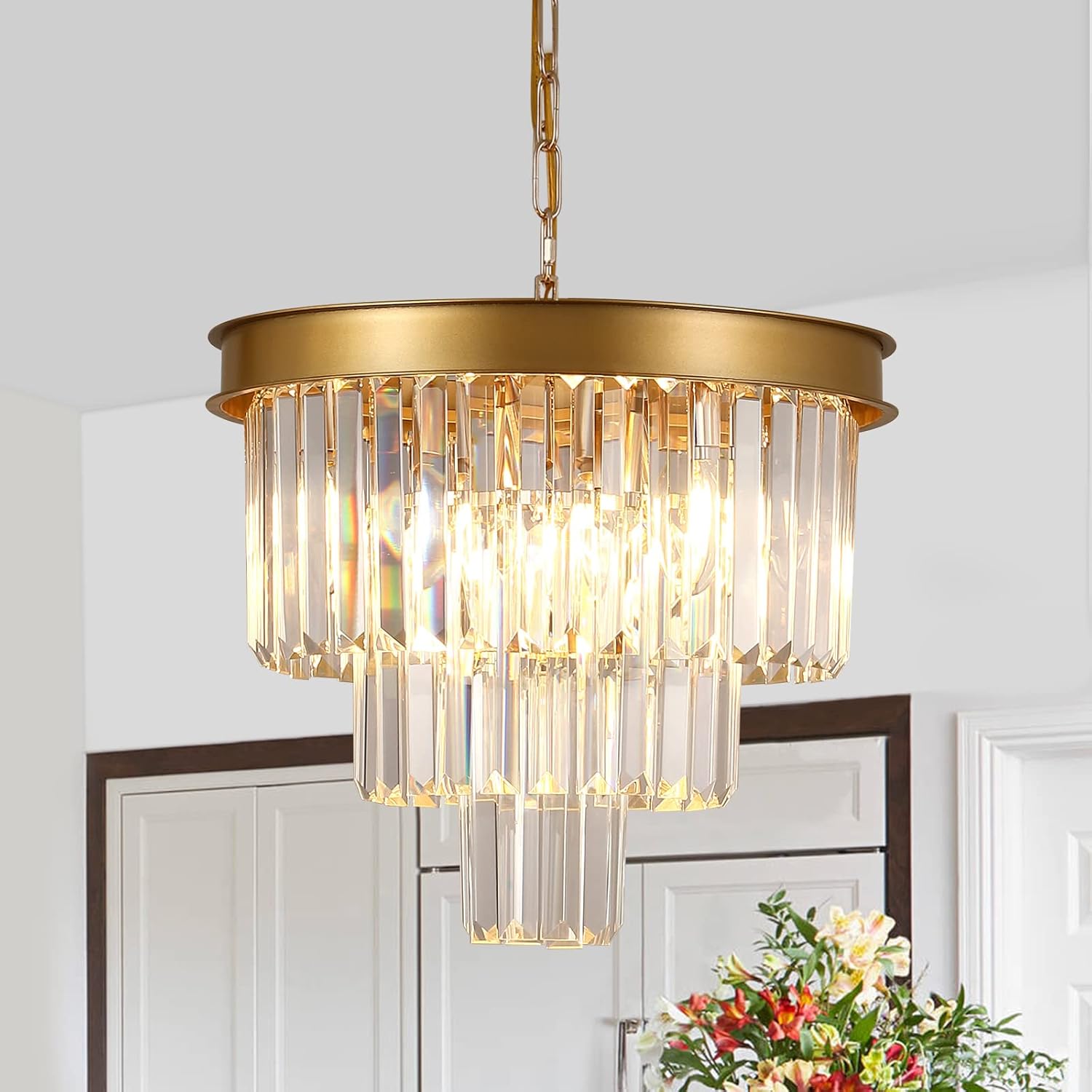 Round Luxe Black Chandelier — 12-Light — Gold