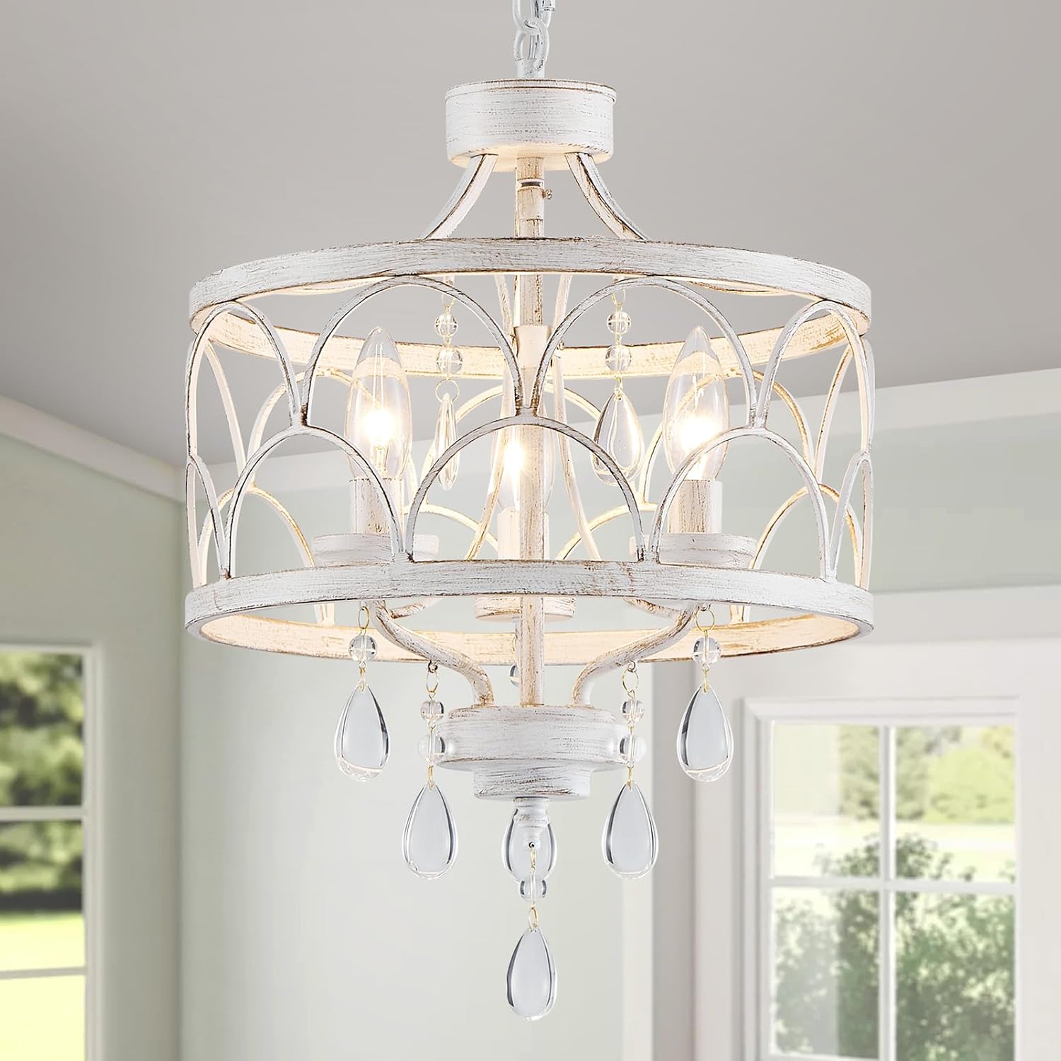 Round Farmhouse Gold Chandelier — 3-Light - View 2