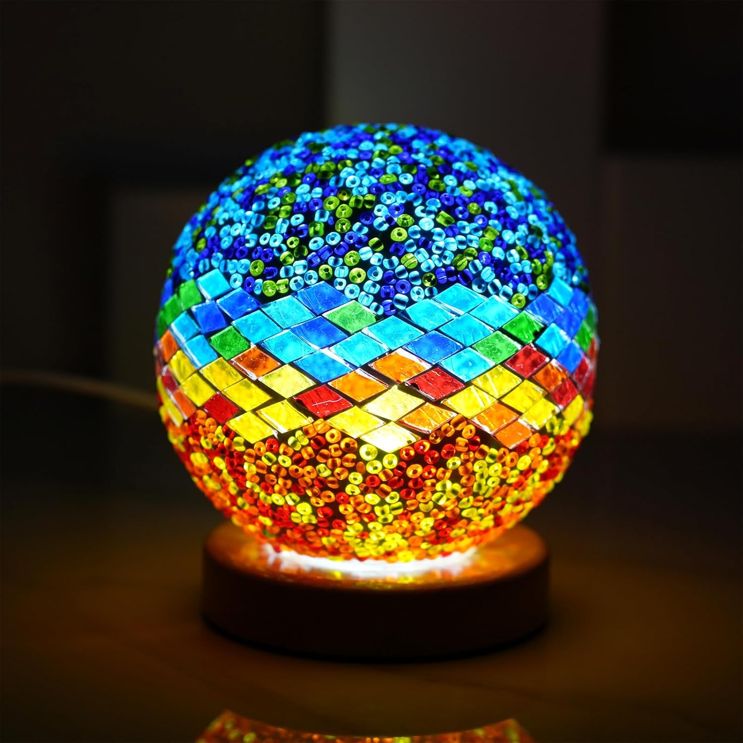 USB Boho Blue Bedside Lamp — 4.7" — Mediterranean