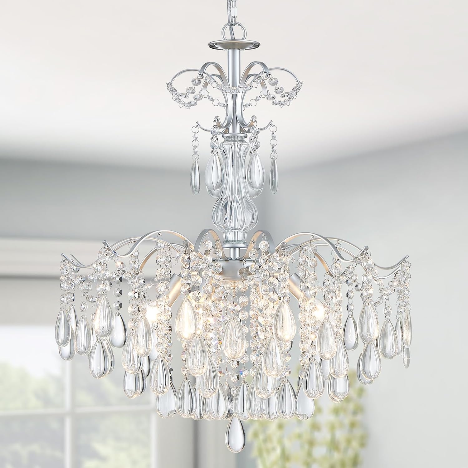 Luxe Black Chandelier — 5-Light — Silver, 6 Lights