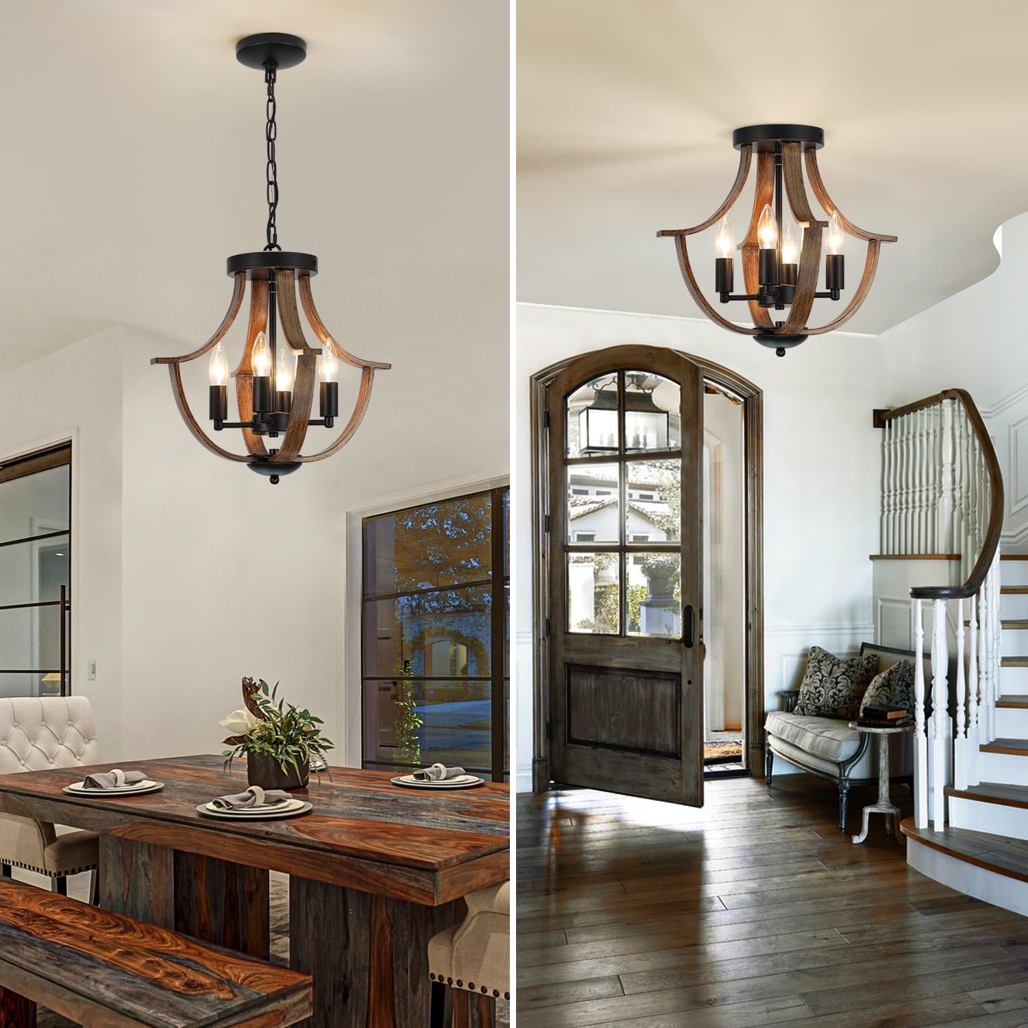 Vintage Farmhouse Black Chandelier — 4-Light - View 5
