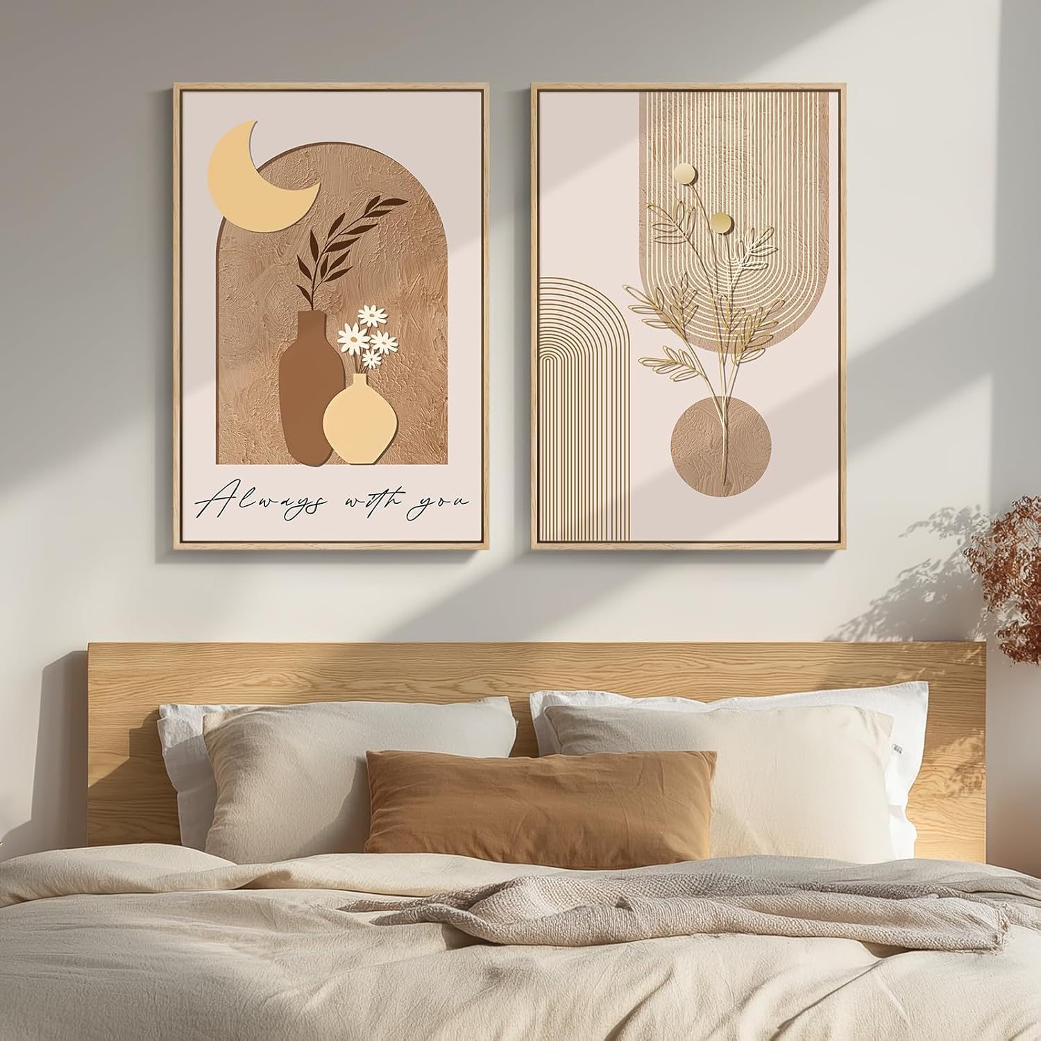 Framed Modern Beige Wall Decor — 20" — 20" W x 30" H x 2Pcs