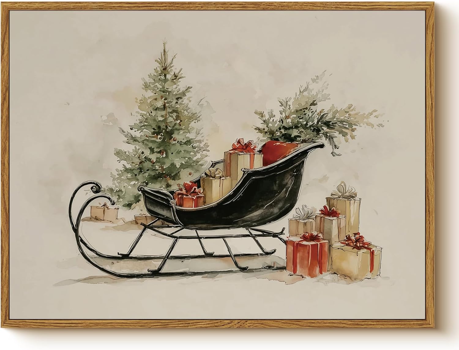 Framed Farmhouse White Wall Art — 16" — Big sleigh