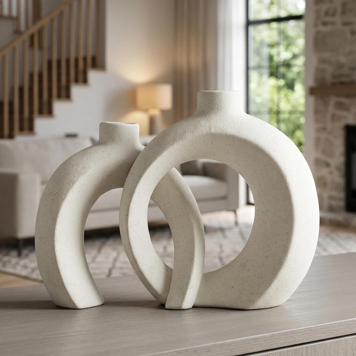Modern Beige Decorative Vase — Set of 2 — Matte Cream White