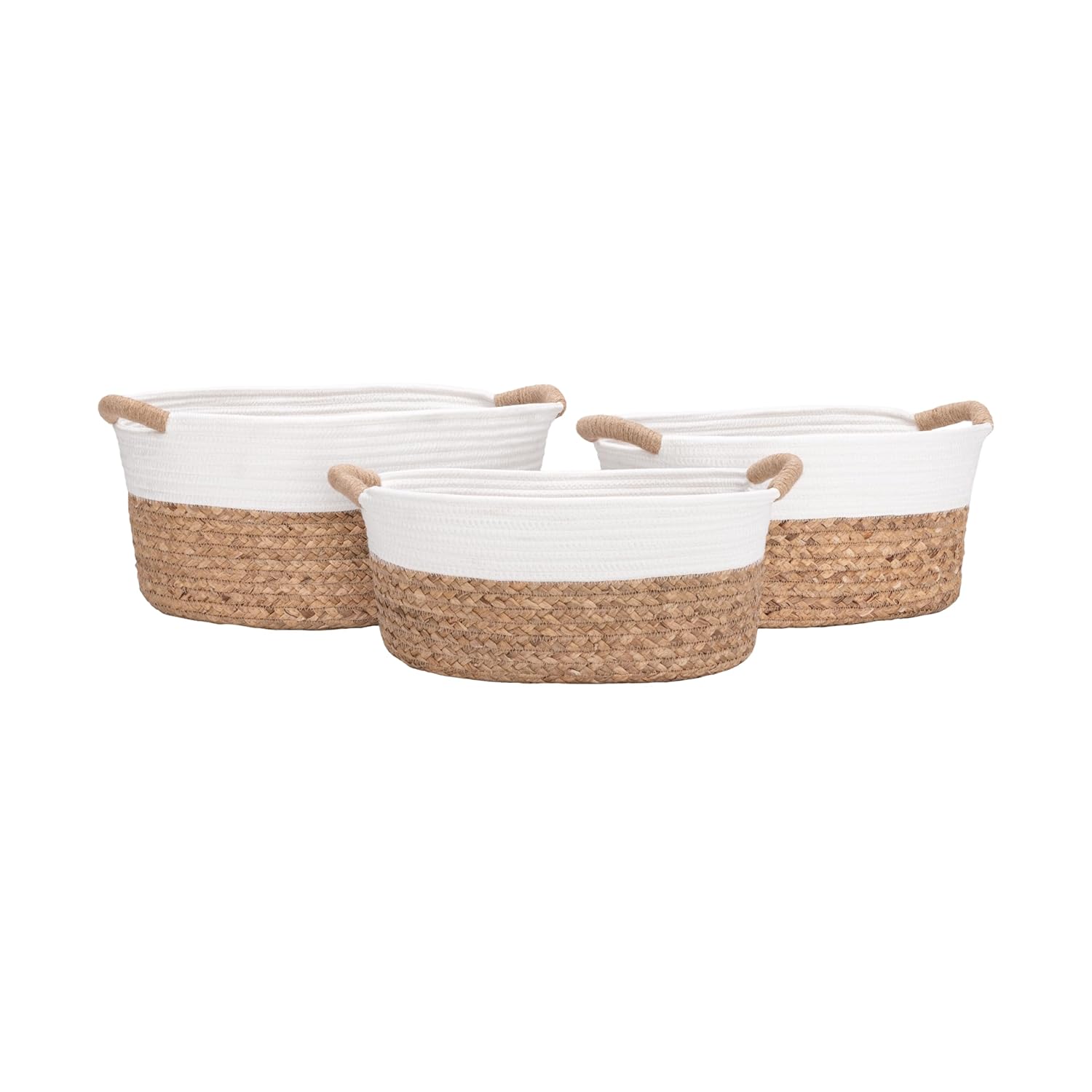 Handwoven Boho Beige Basket — White