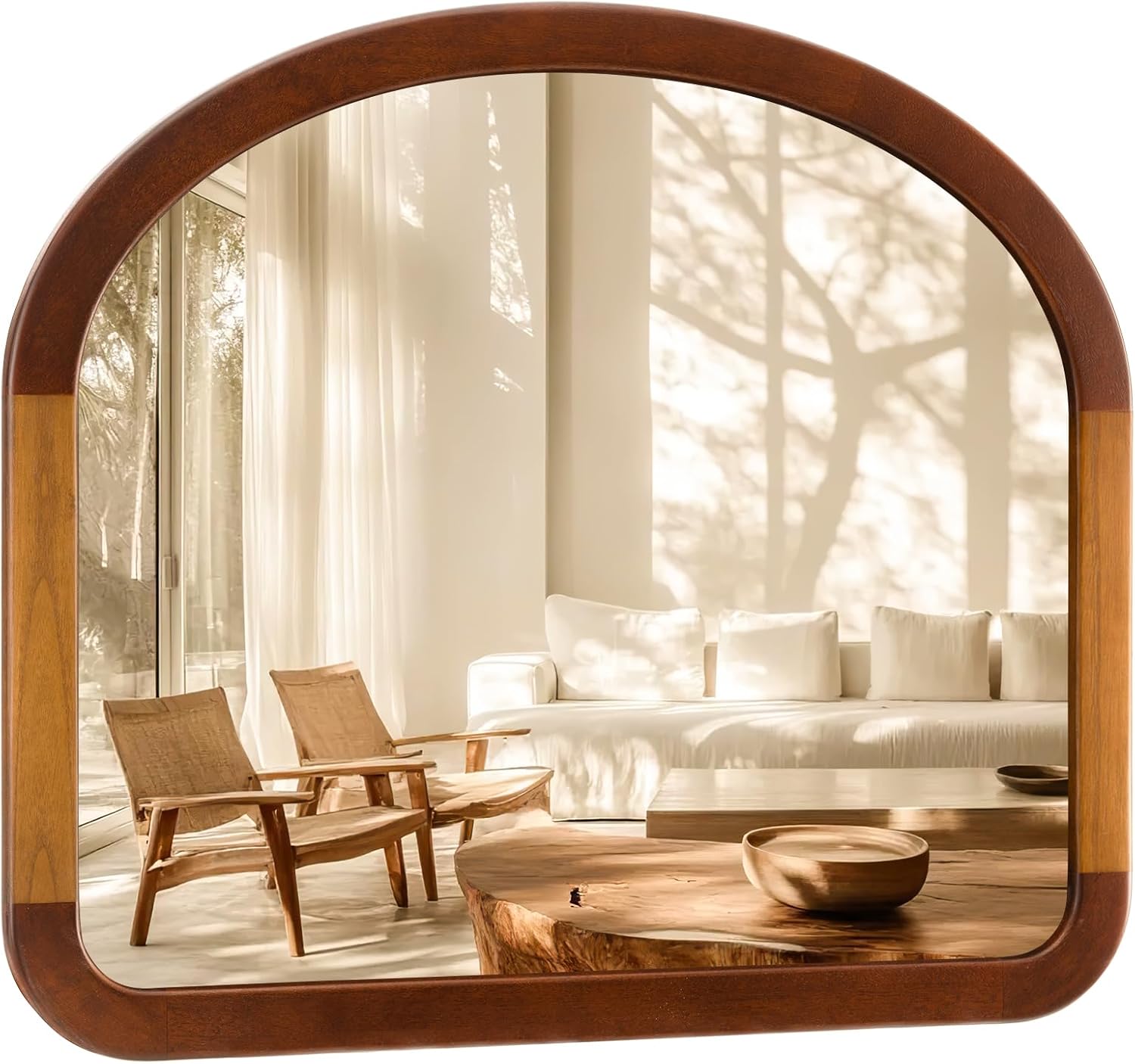 Round Farmhouse Brown Wall Mirror — 30" — 29"L x 34"W